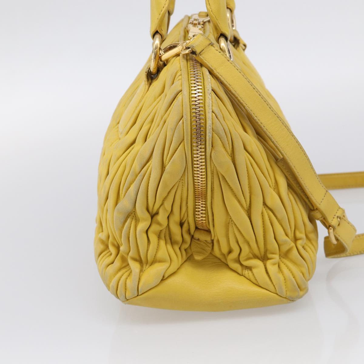 Miu Miu Matelasse Hand Bag Leather Yellow Gold Auth 215815