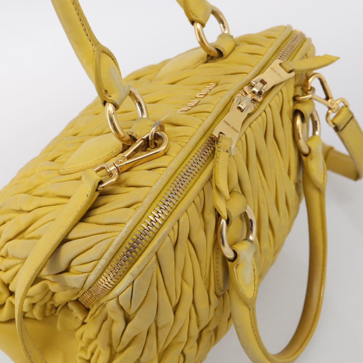 Miu Miu Matelasse Hand Bag Leather Yellow Gold Auth 215815
