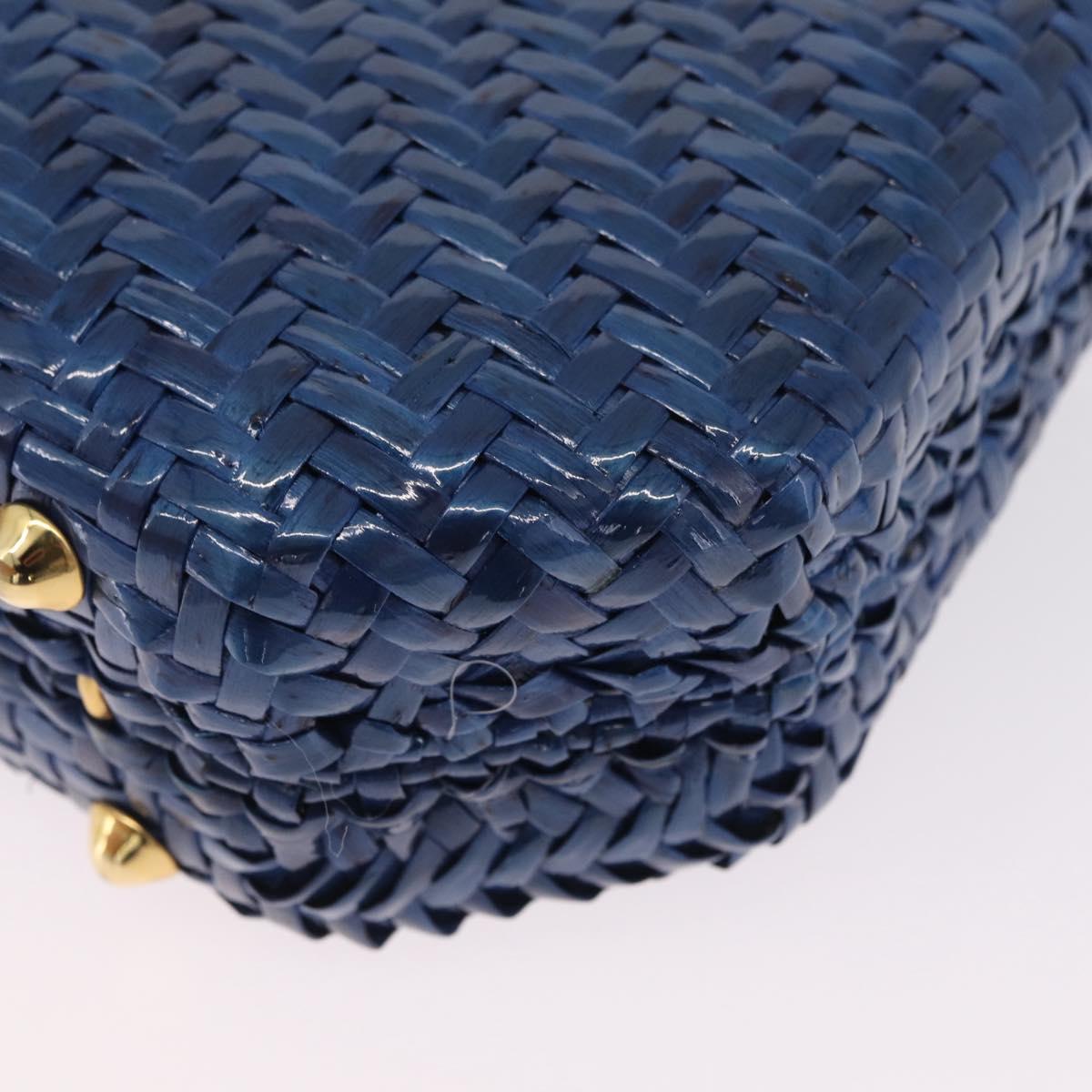 FENDI Macaroni Hand Bag Raffia Blue Gold Auth 215828A