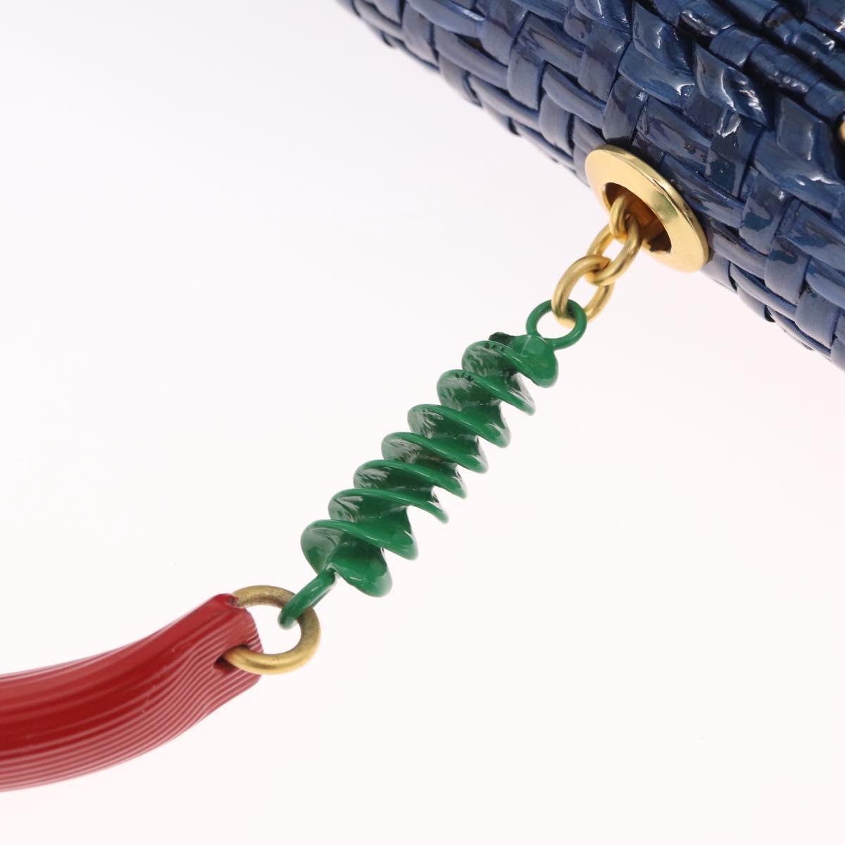 FENDI Macaroni Hand Bag Raffia Blue Gold Auth 215828A