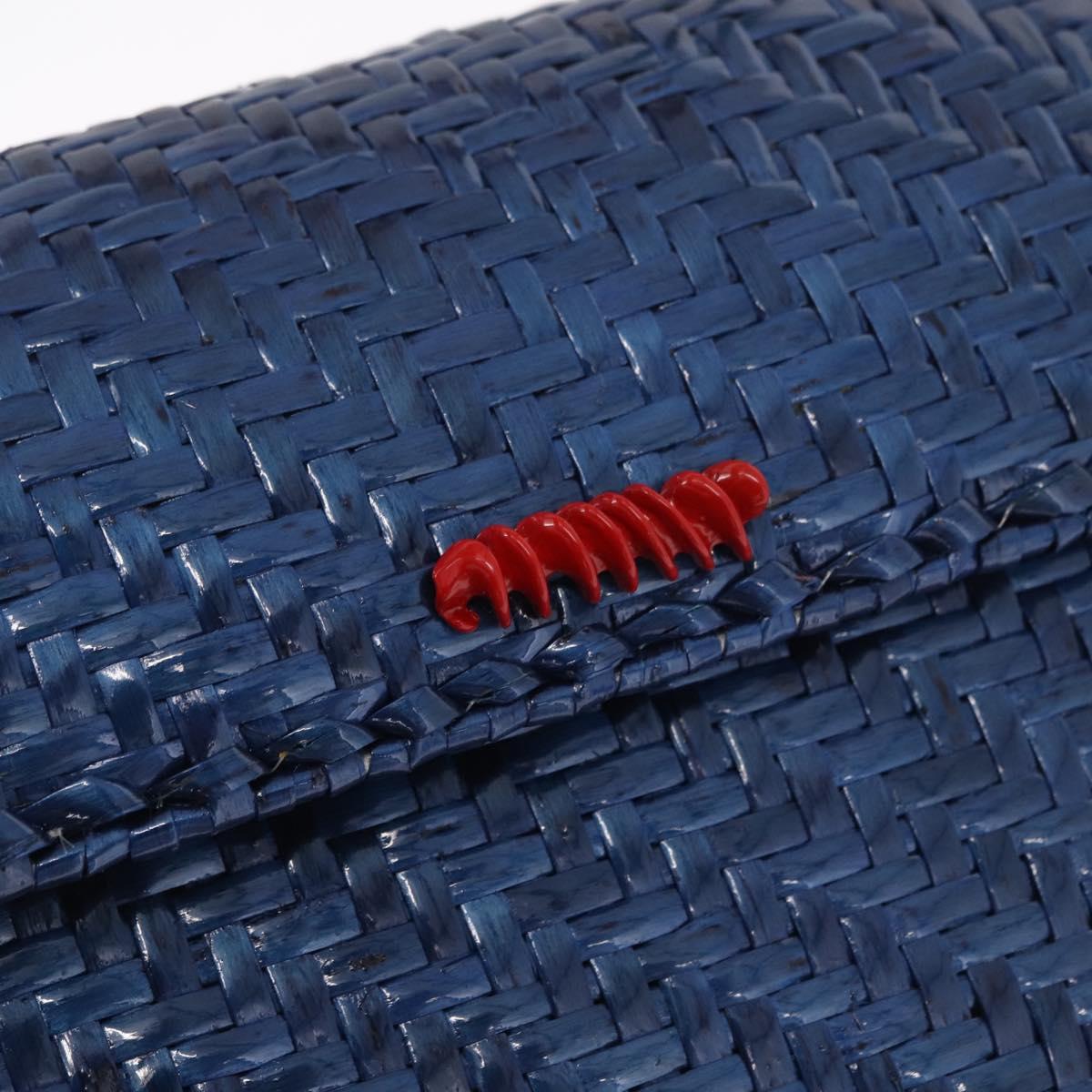 FENDI Macaroni Hand Bag Raffia Blue Gold Auth 215828A