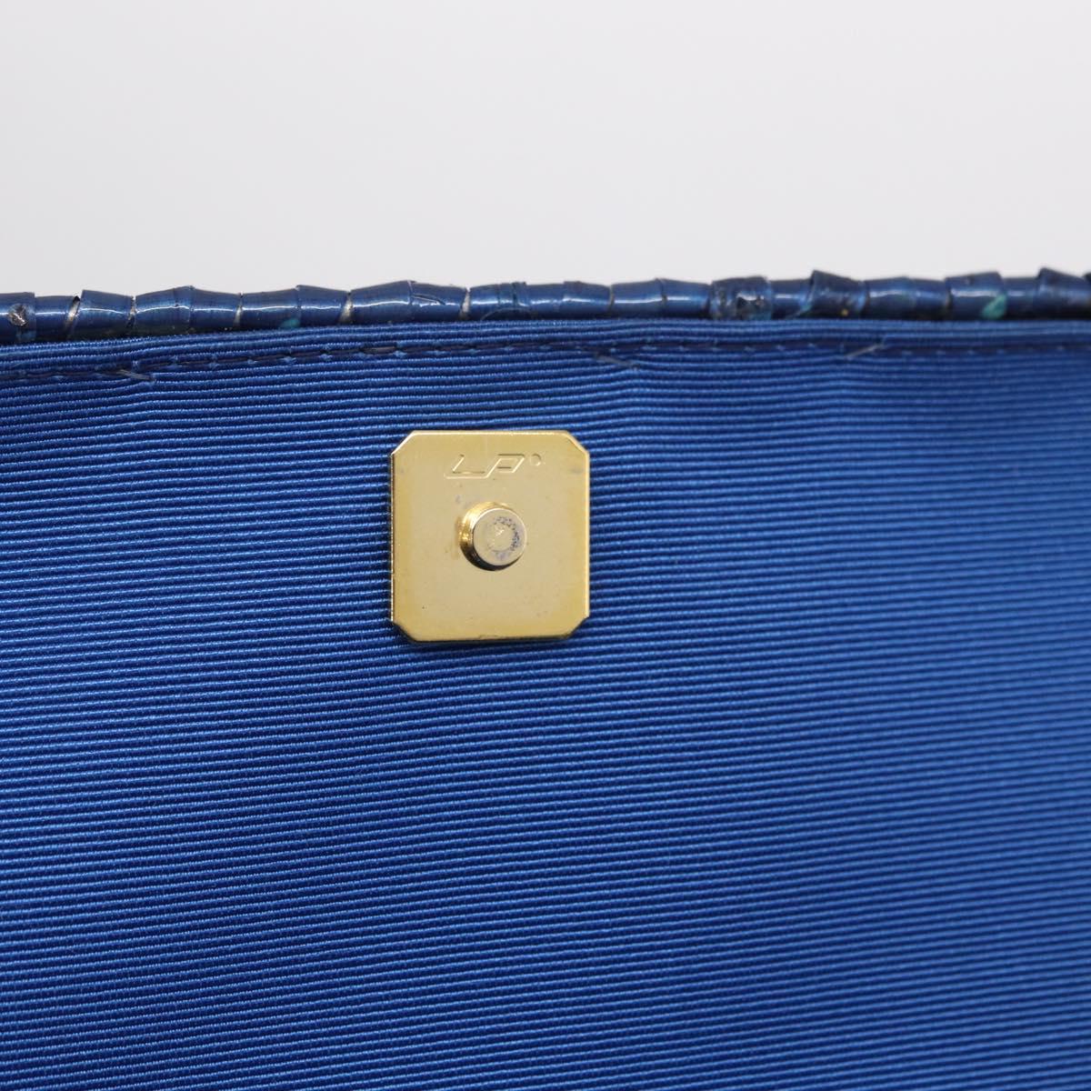 FENDI Macaroni Hand Bag Raffia Blue Gold Auth 215828A