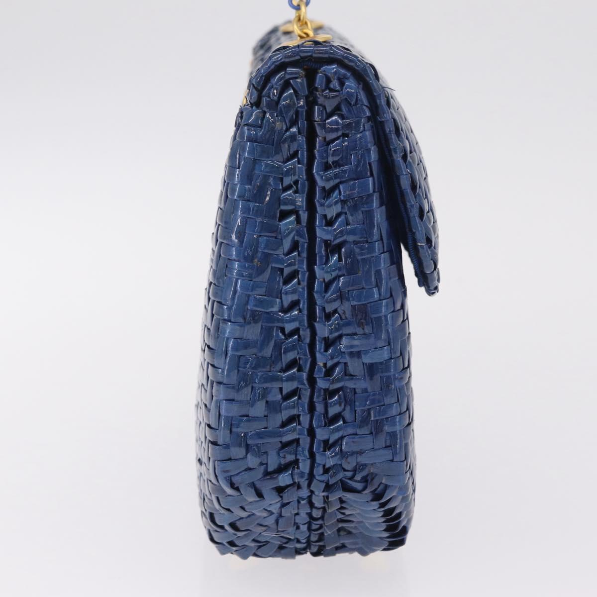 FENDI Macaroni Hand Bag Raffia Blue Gold Auth 215828A