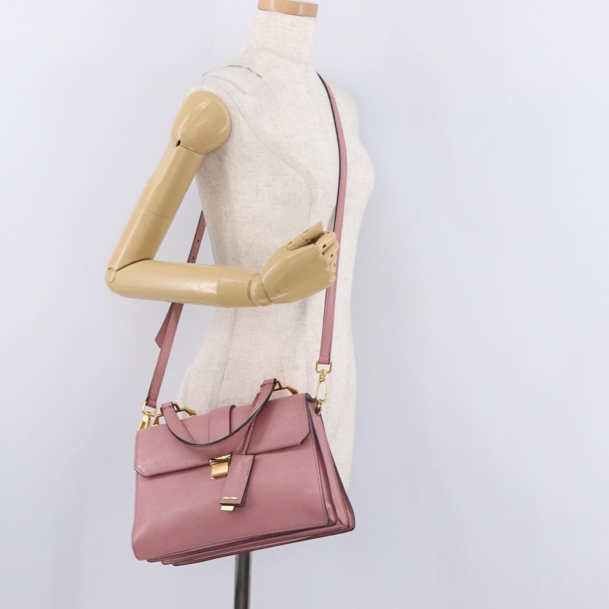 Miu Miu Madras Hand Bag Leather 2way Pink Gold Auth 215832A