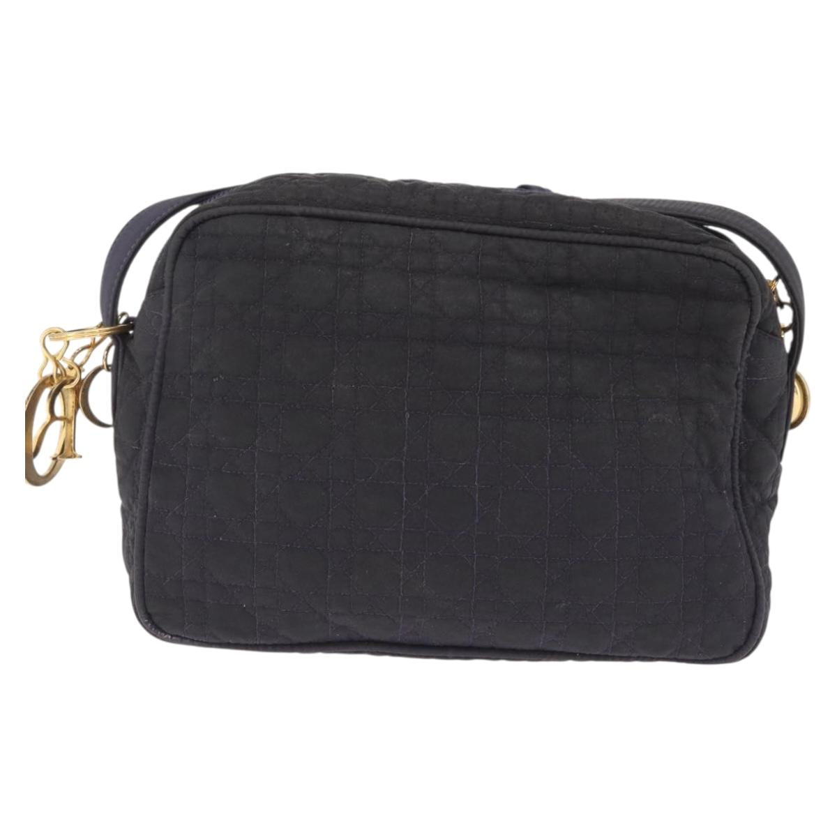 Christian Dior Canage Shoulder Bag Canvas Navy Gold Auth 216133