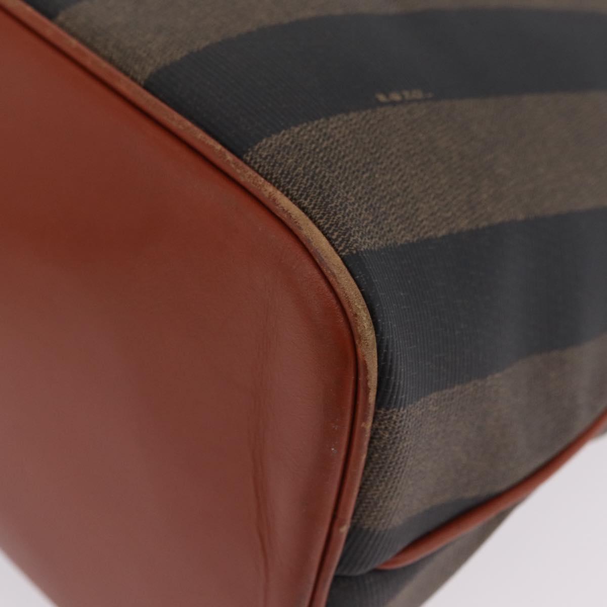 FENDI Pequin Canvas Tote Bag PVC Black Brown Auth 216136