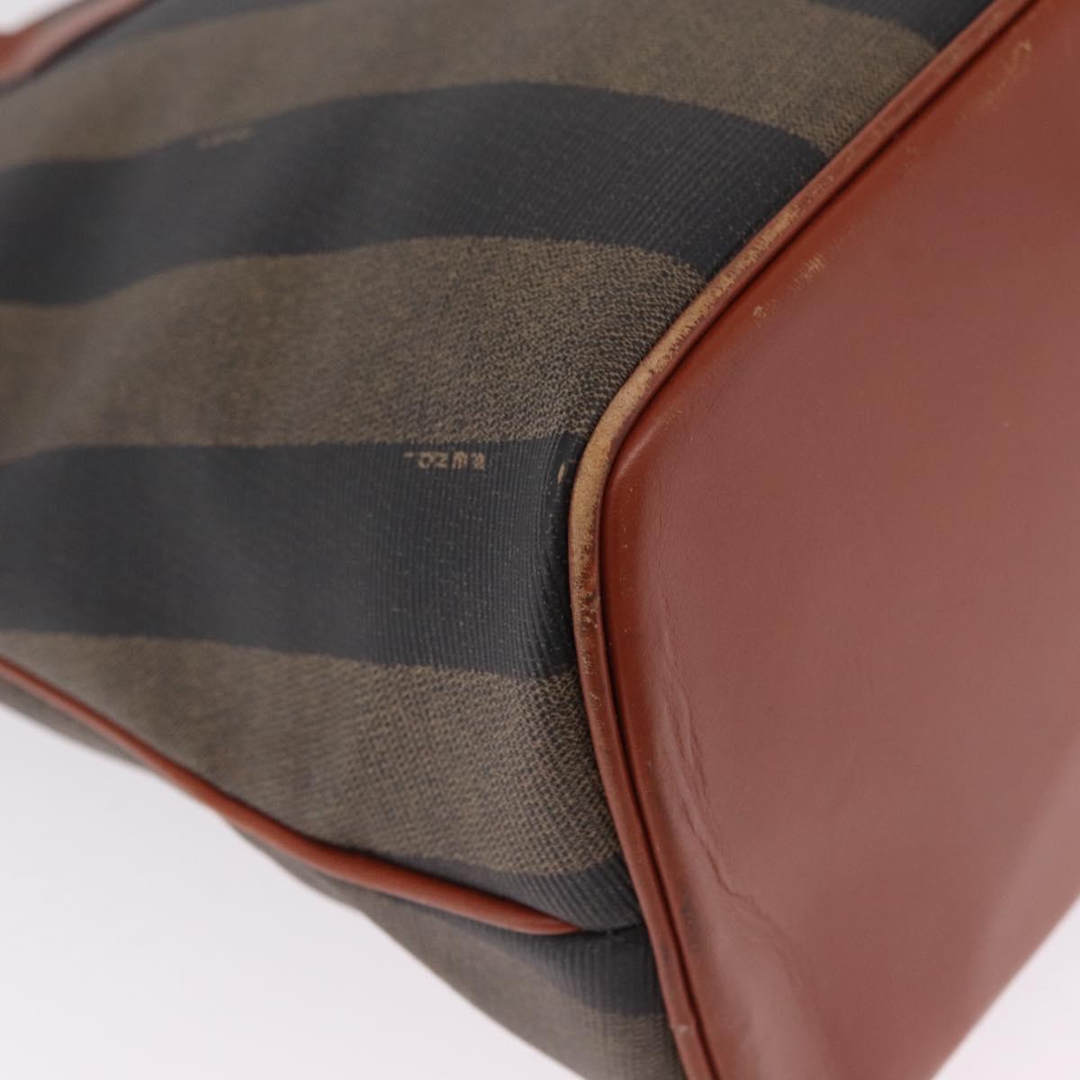 FENDI Pequin Canvas Tote Bag PVC Black Brown Auth 216136