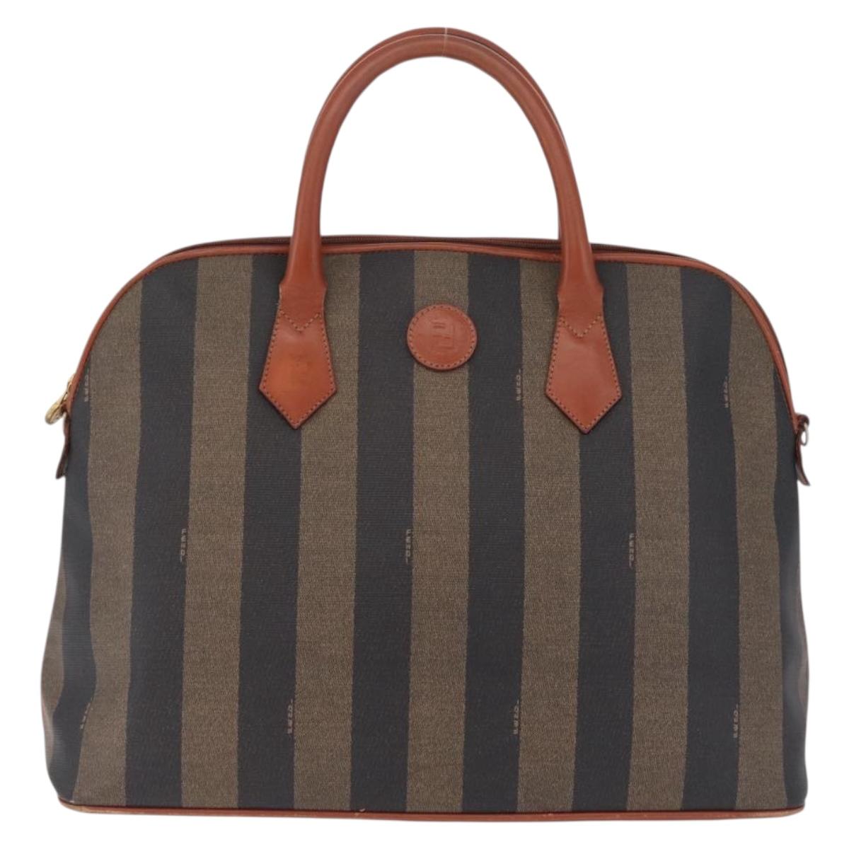 FENDI Pequin Canvas Tote Bag PVC Black Brown Auth 216136