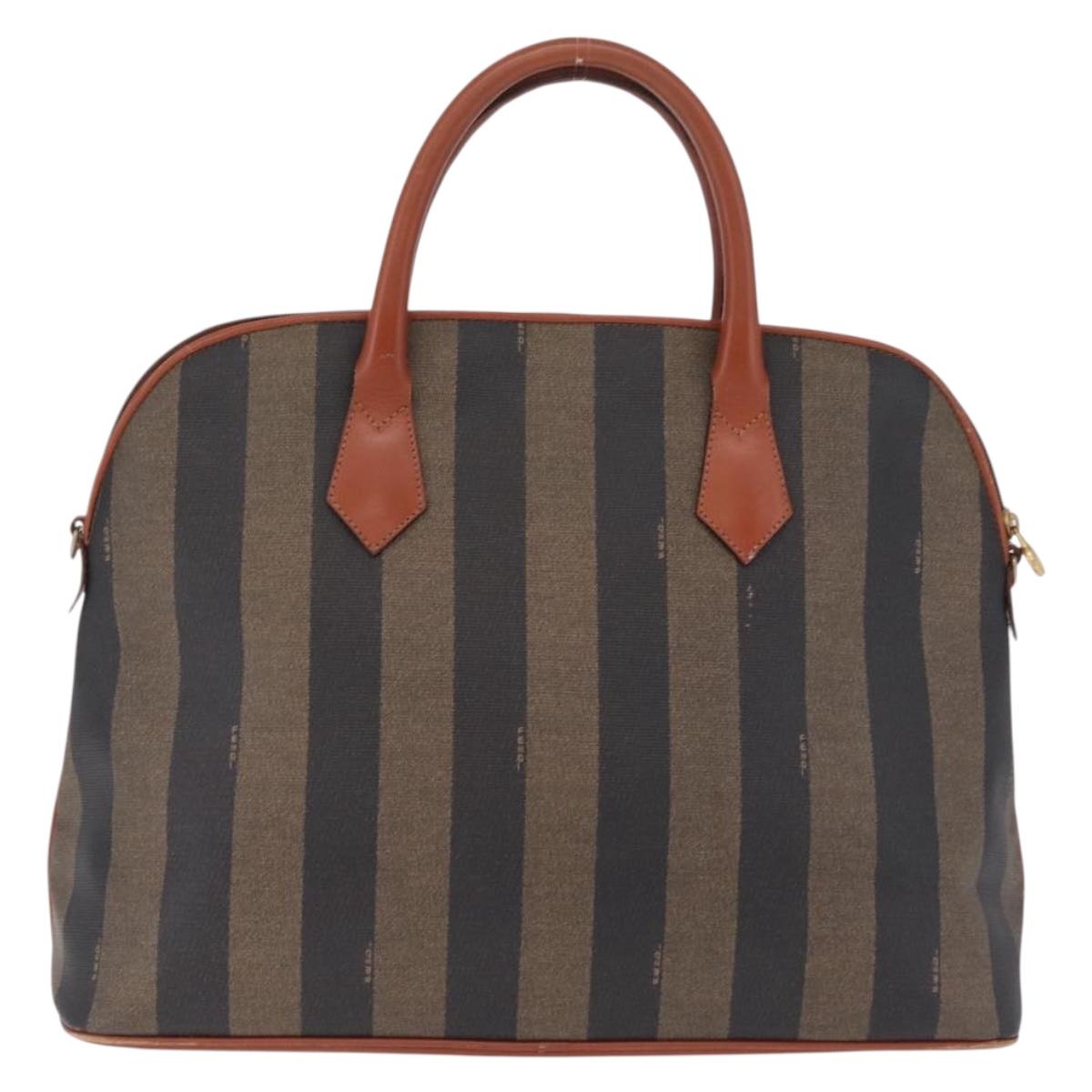 FENDI Pequin Canvas Tote Bag PVC Black Brown Auth 216136
