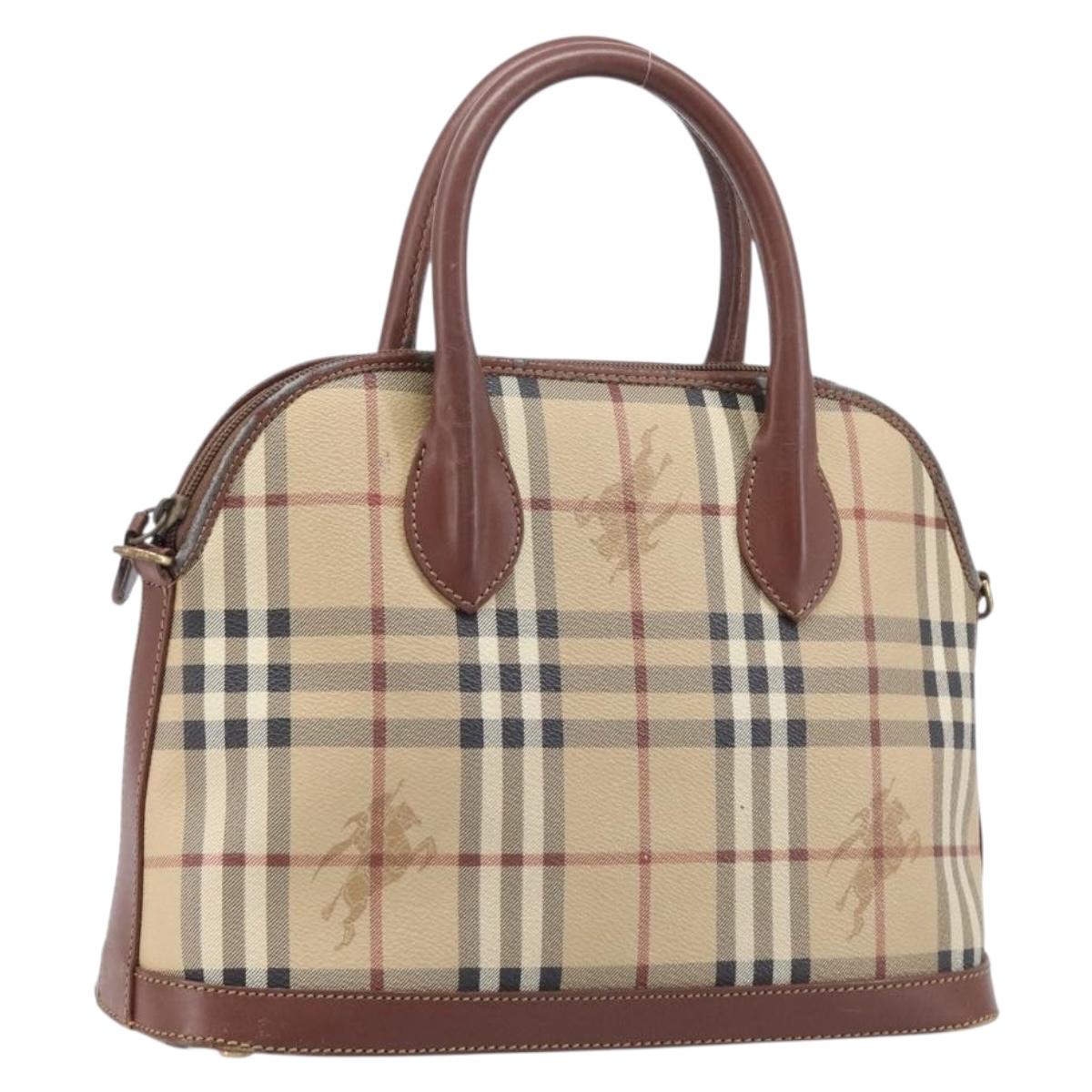 Burberrys Nova Check Hand Bag PVC Beige Gold Auth 216144