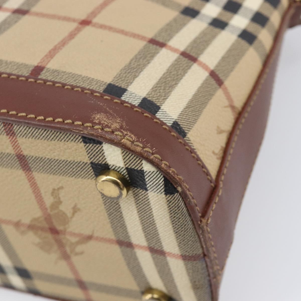 Burberrys Nova Check Hand Bag PVC Beige Gold Auth 216144