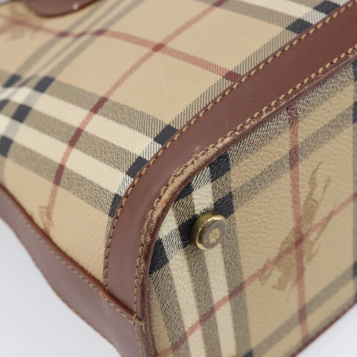 Burberrys Nova Check Hand Bag PVC Beige Gold Auth 216144