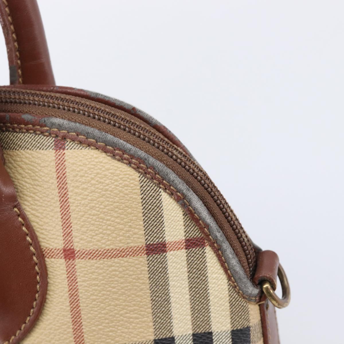 Burberrys Nova Check Hand Bag PVC Beige Gold Auth 216144