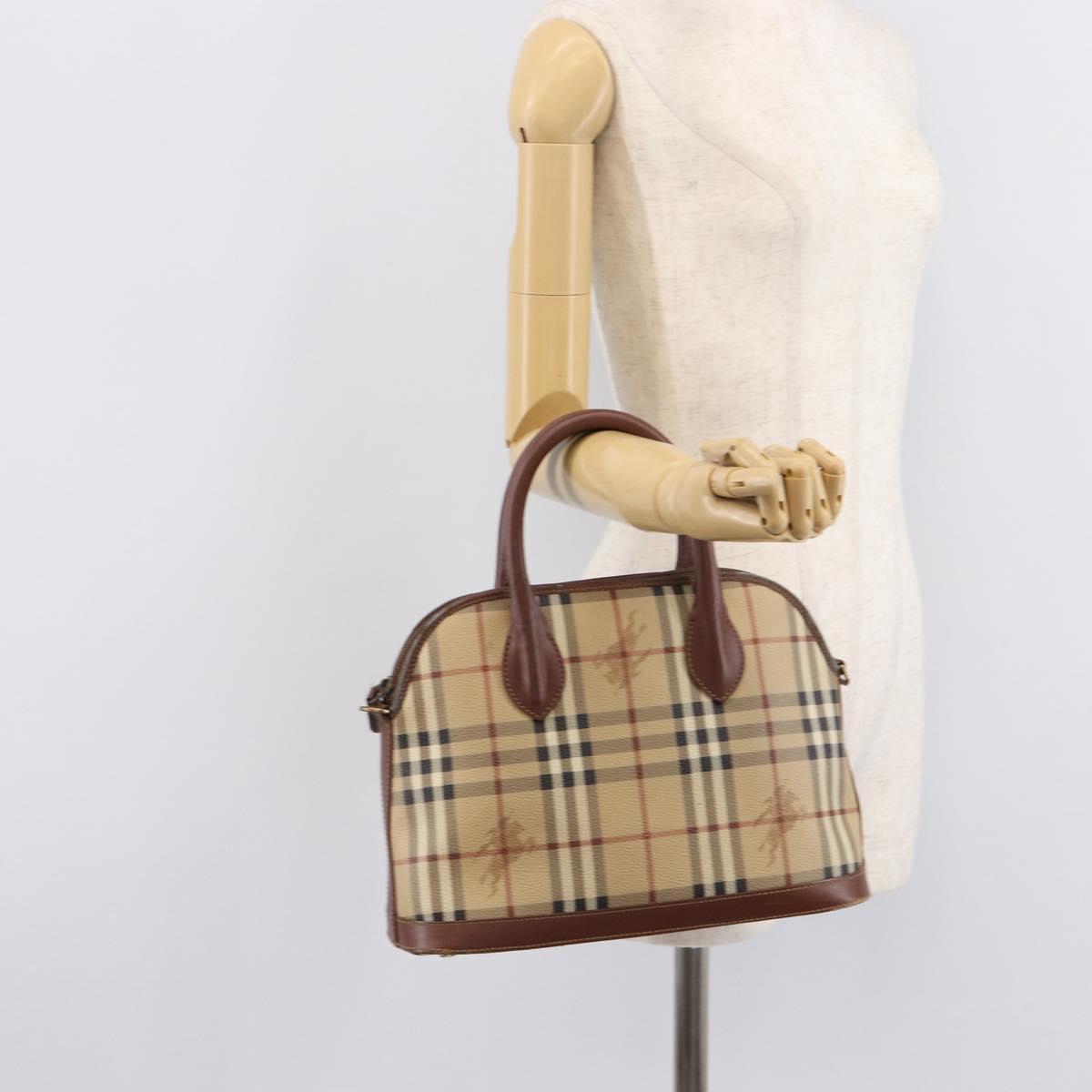 Burberrys Nova Check Hand Bag PVC Beige Gold Auth 216144