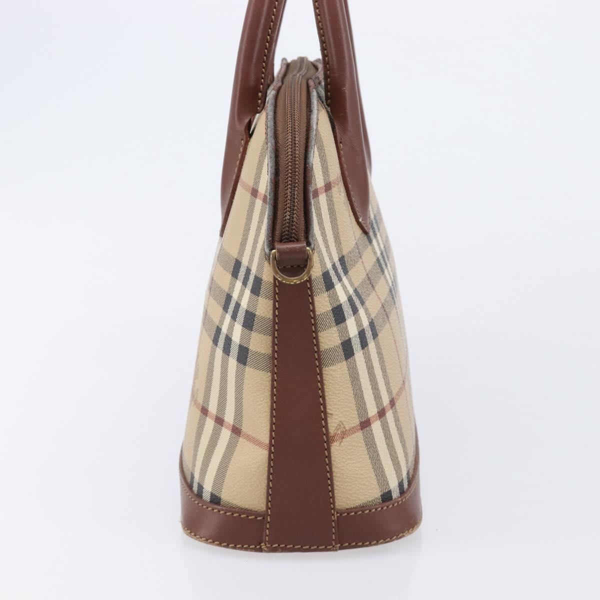 Burberrys Nova Check Hand Bag PVC Beige Gold Auth 216144