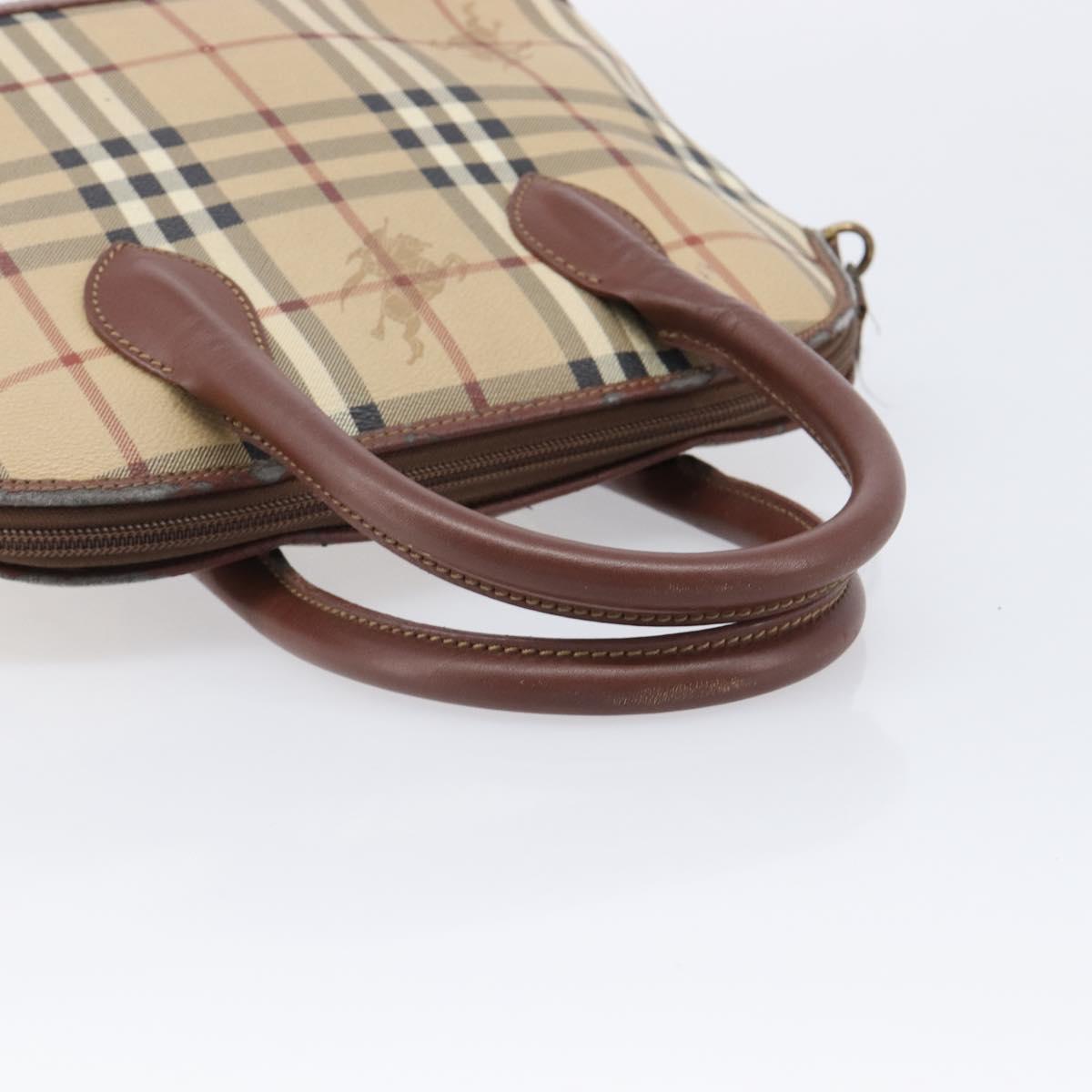 Burberrys Nova Check Hand Bag PVC Beige Gold Auth 216144