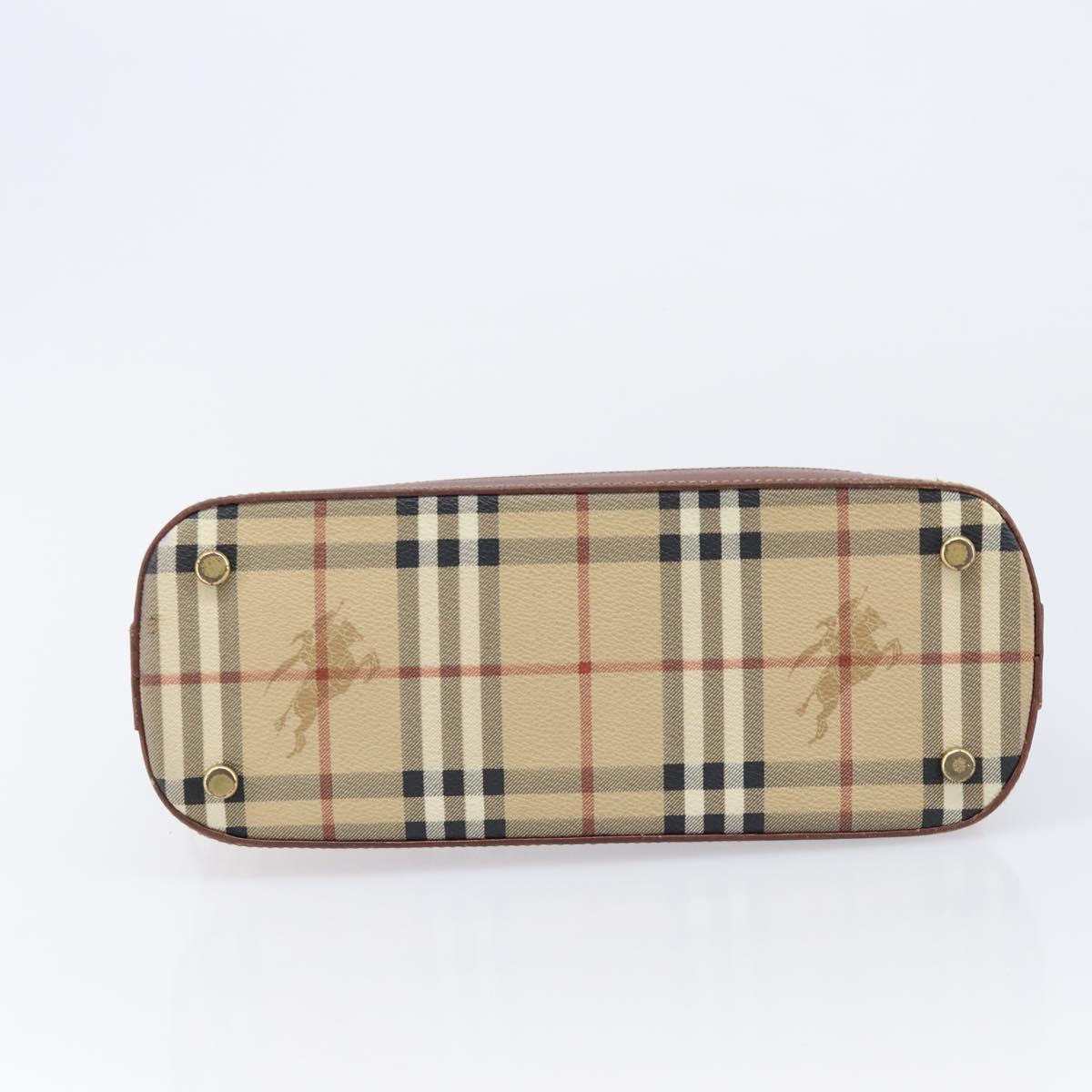 Burberrys Nova Check Hand Bag PVC Beige Gold Auth 216144