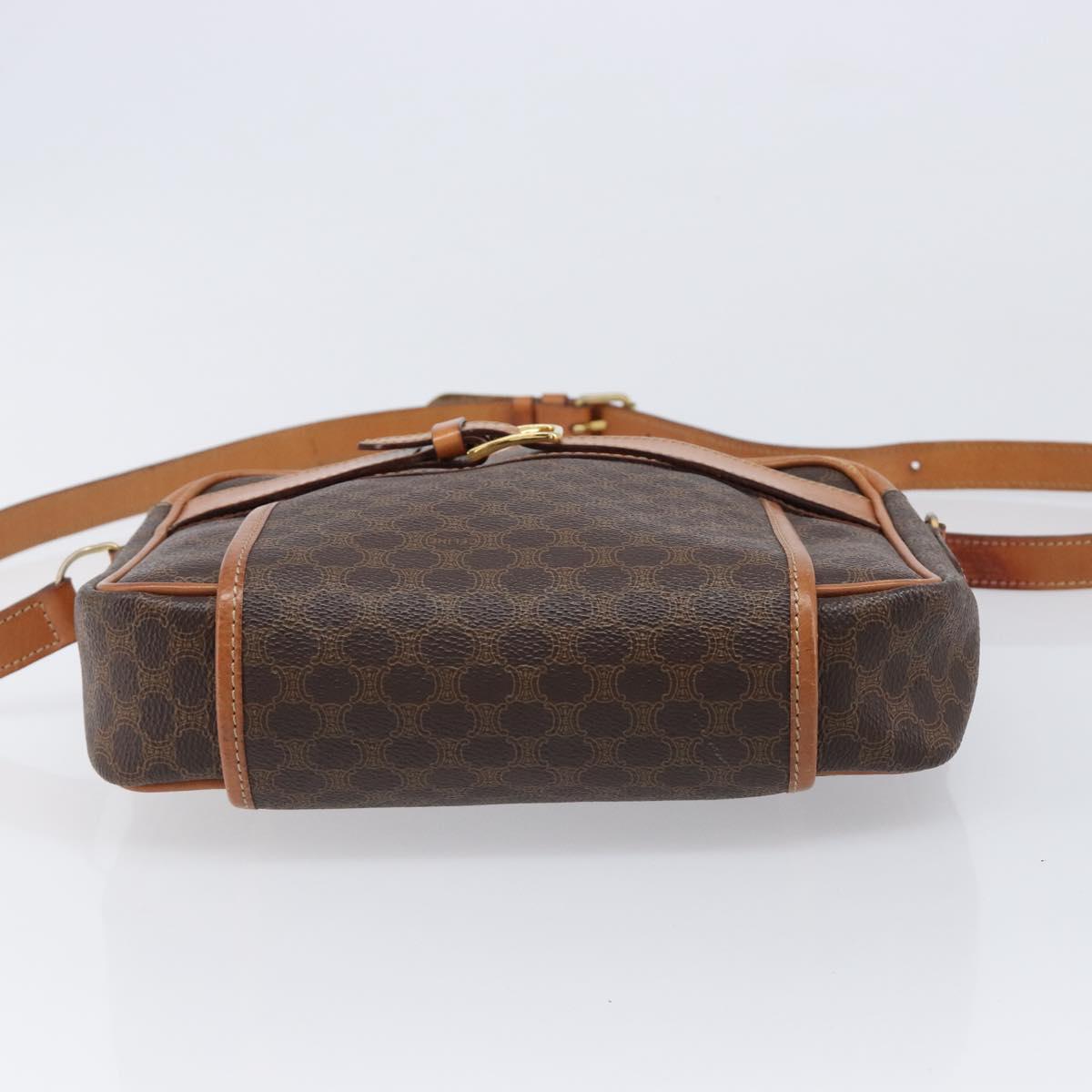 CELINE Macadam Canvas Shoulder Bag PVC Leather Brown Gold Auth 216146A