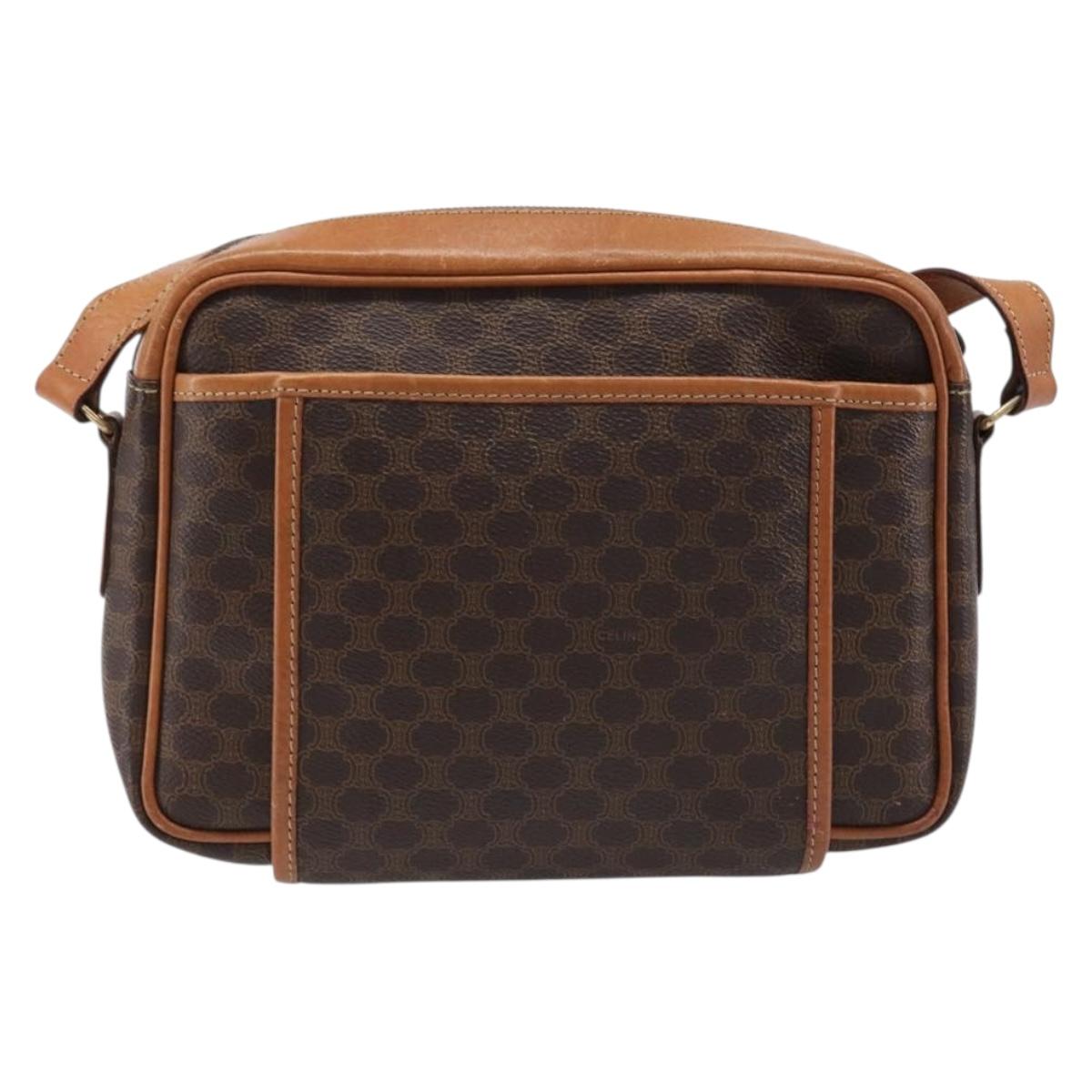 CELINE Macadam Canvas Shoulder Bag PVC Leather Brown Gold Auth 216146A