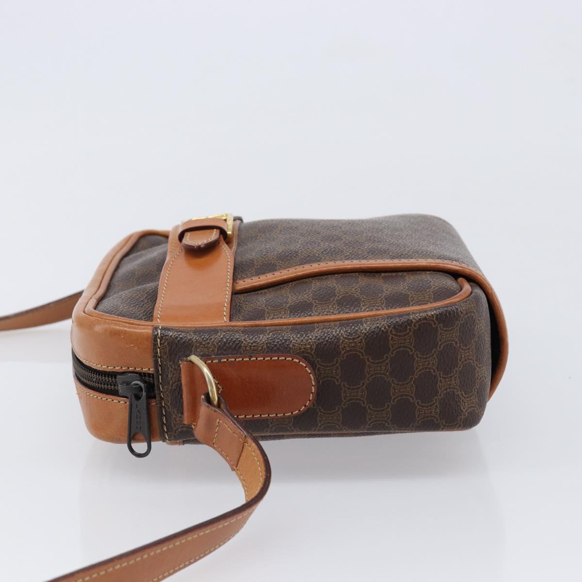CELINE Macadam Canvas Shoulder Bag PVC Leather Brown Gold Auth 216146A