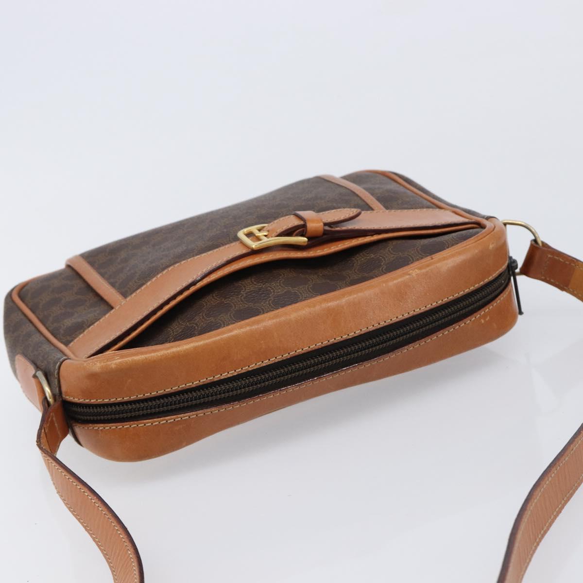 CELINE Macadam Canvas Shoulder Bag PVC Leather Brown Gold Auth 216146A