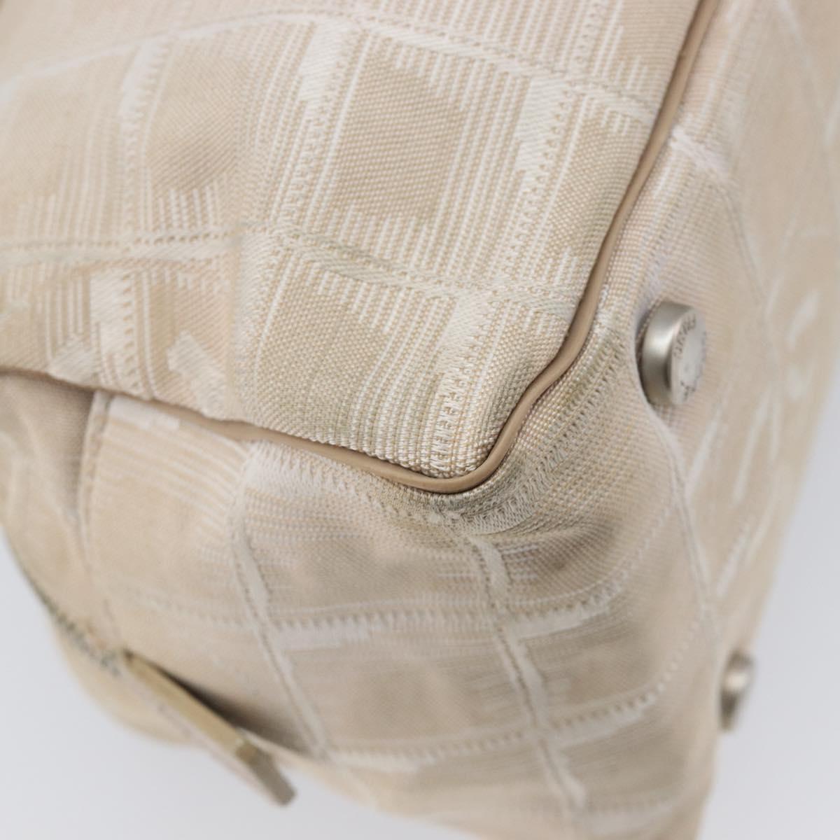 CHANEL New Travel Line Hand Bag Canvas Beige Silver CC Auth 216148