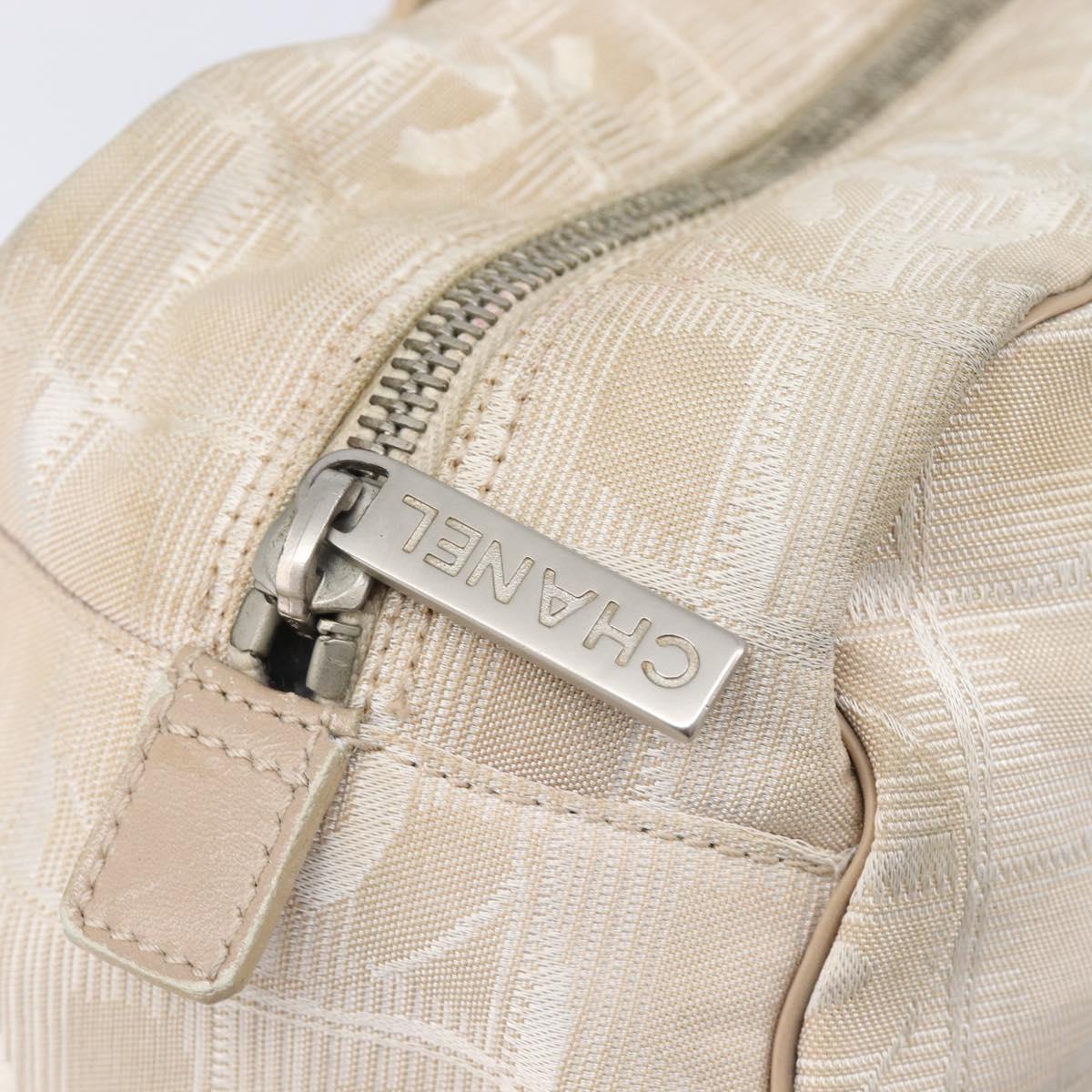 CHANEL New Travel Line Hand Bag Canvas Beige Silver CC Auth 216148
