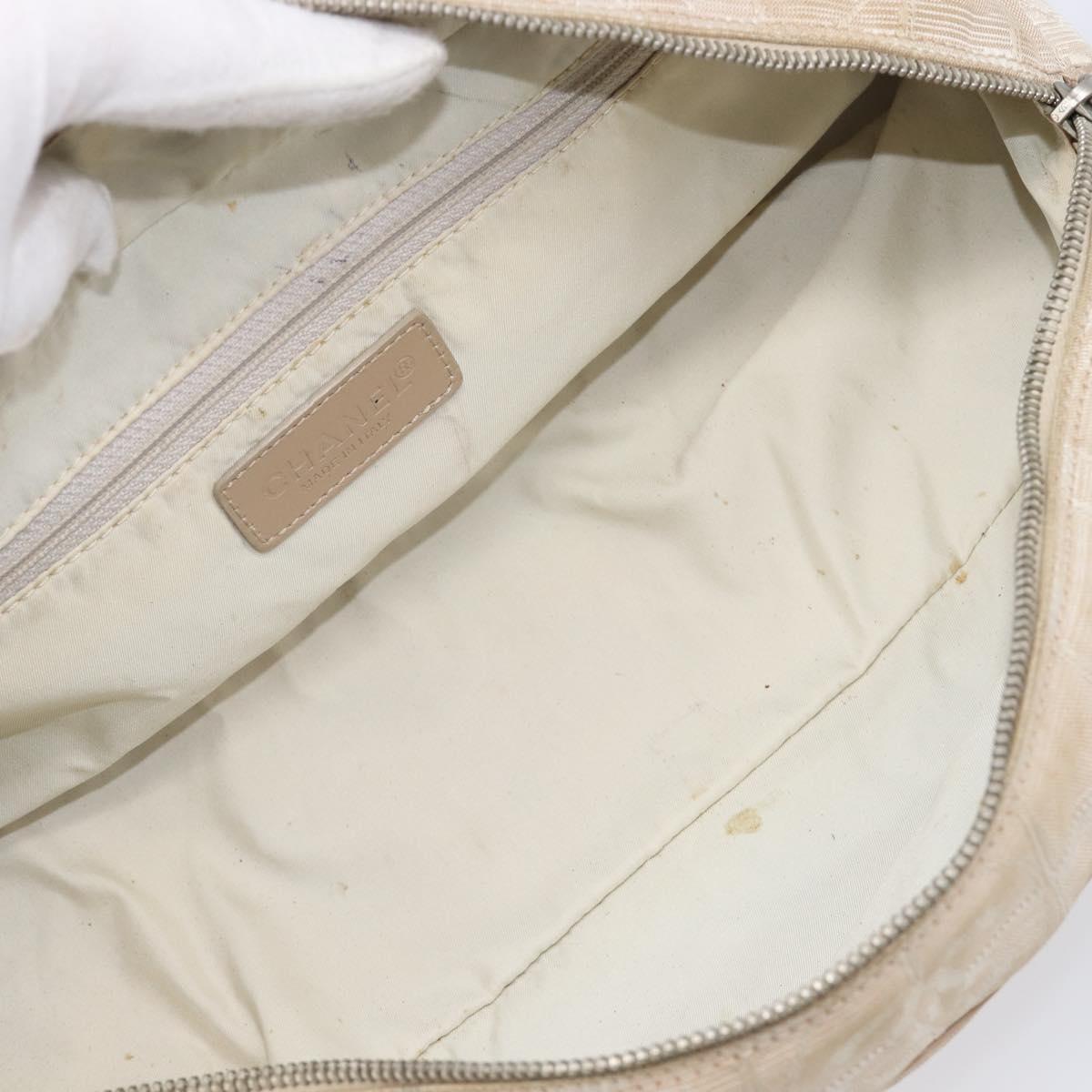 CHANEL New Travel Line Hand Bag Canvas Beige Silver CC Auth 216148
