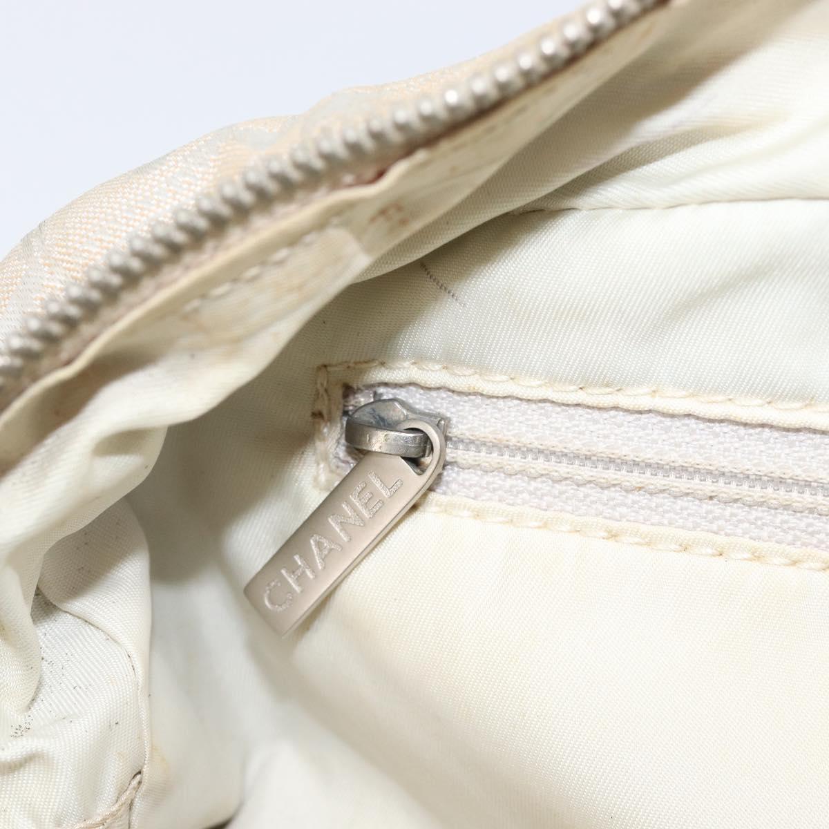 CHANEL New Travel Line Hand Bag Canvas Beige Silver CC Auth 216148