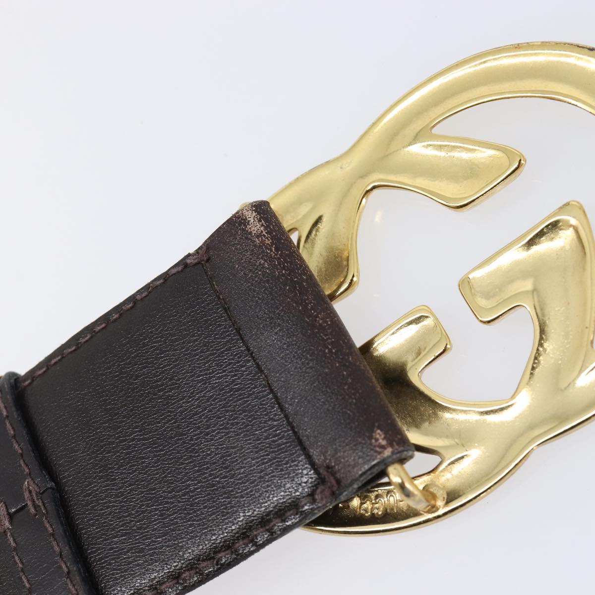 GUCCI Interlocking Belt Leather 31.9"" 65-26 Dark Brown Gold Auth 216149A