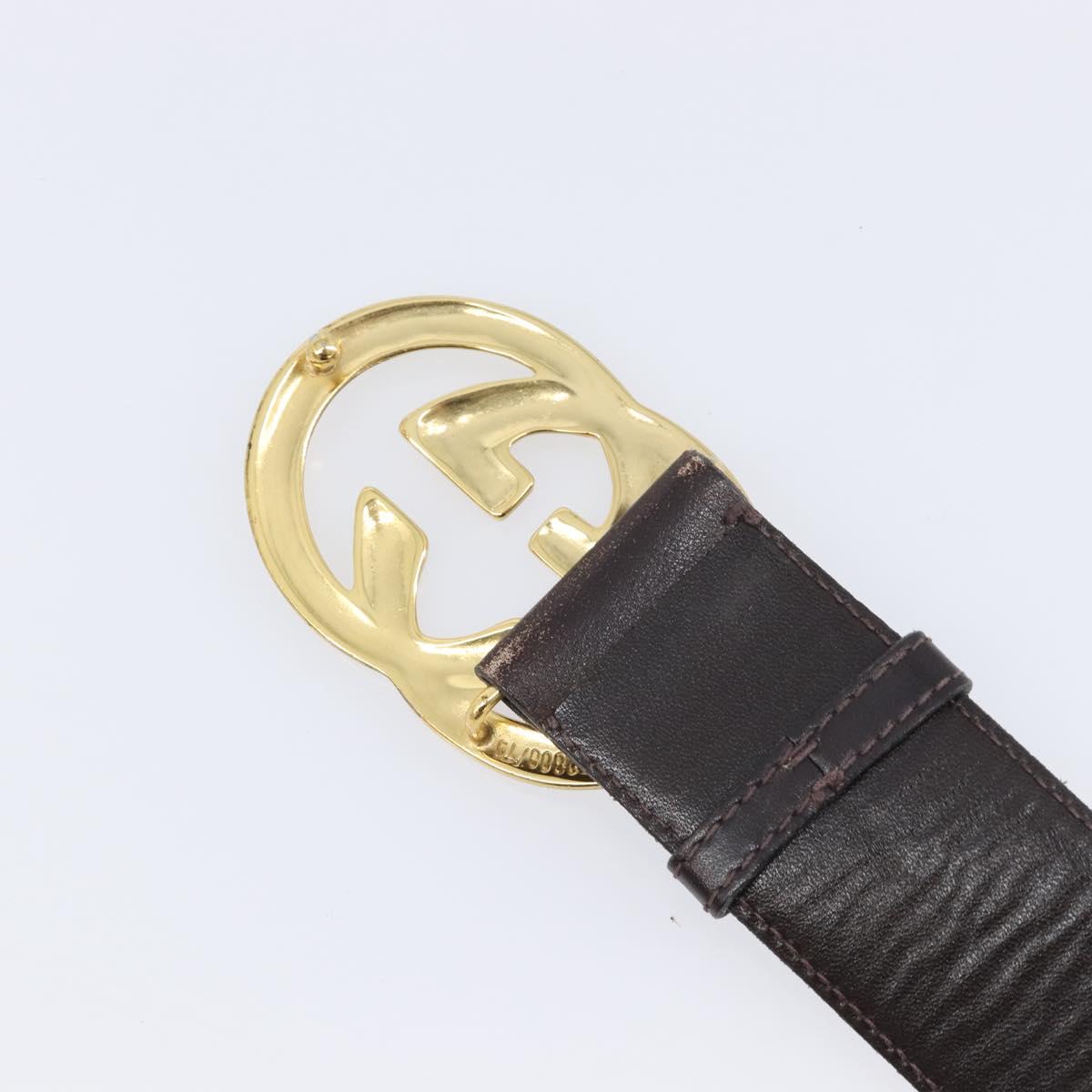 GUCCI Interlocking Belt Leather 31.9"" 65-26 Dark Brown Gold Auth 216149A