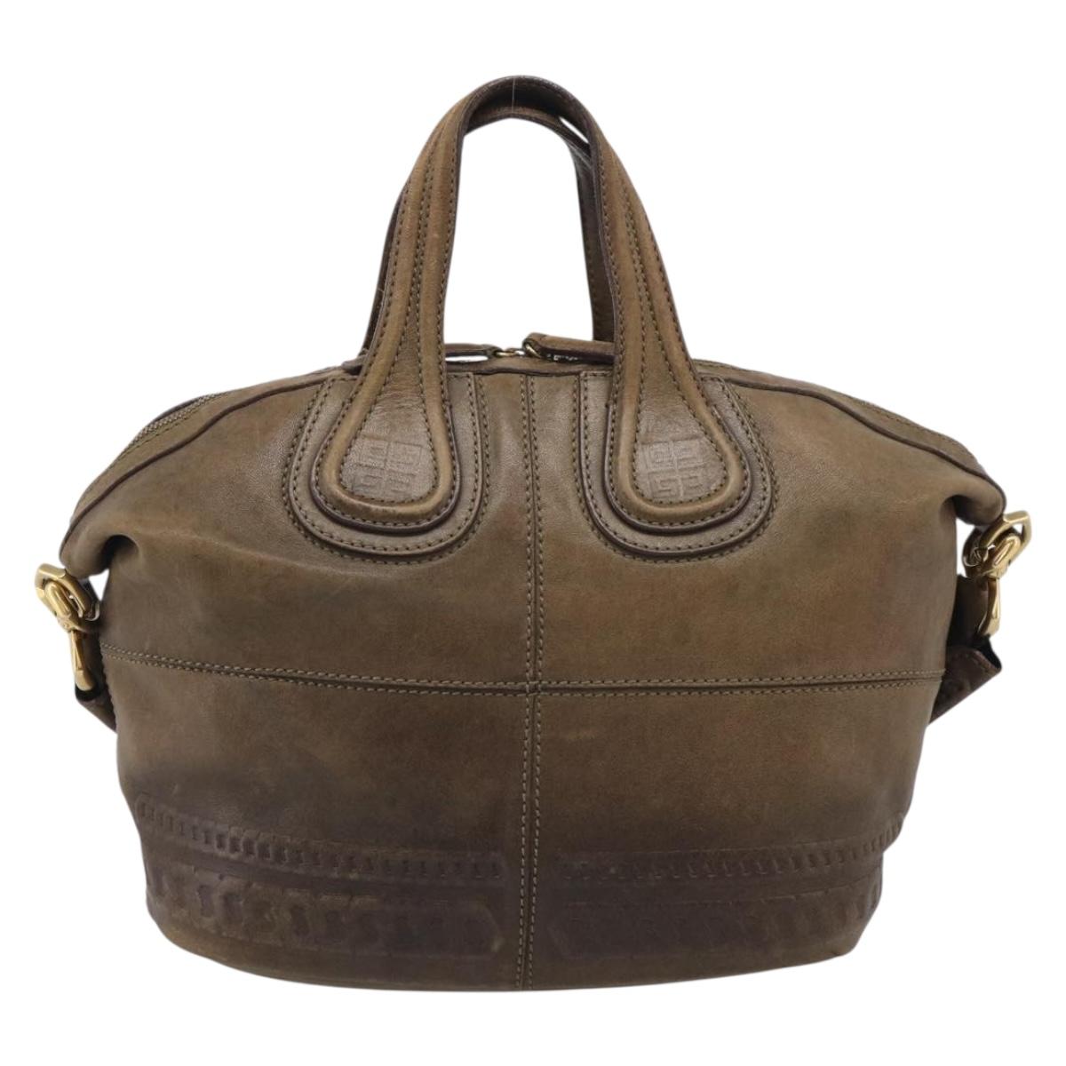 GIVENCHY Nightingale Hand Bag Leather 2way Brown Gold Auth 216153