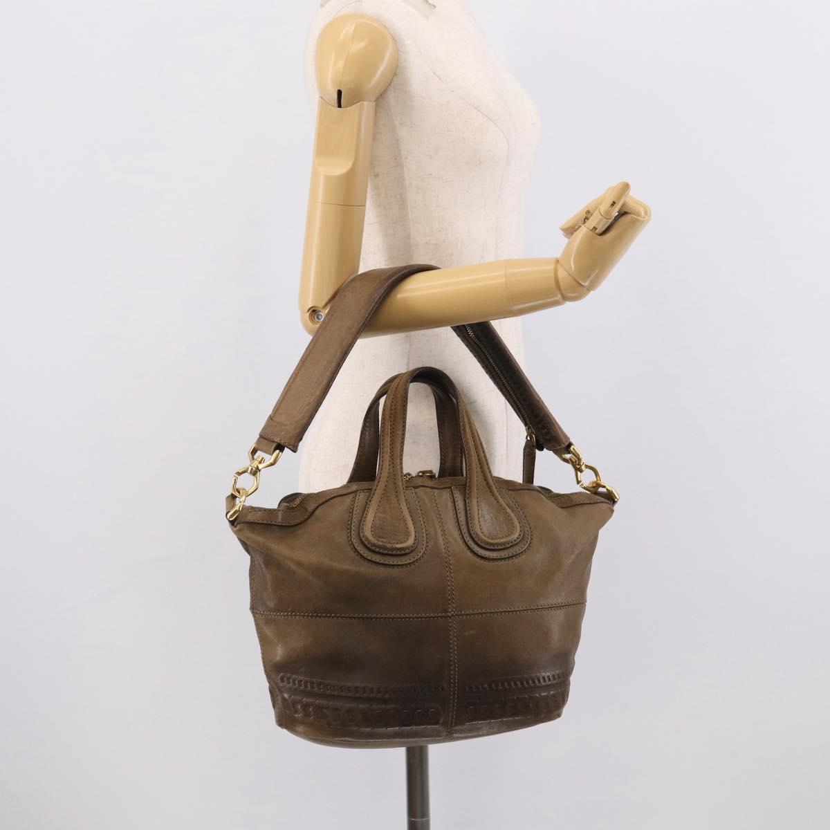 GIVENCHY Nightingale Hand Bag Leather 2way Brown Gold Auth 216153