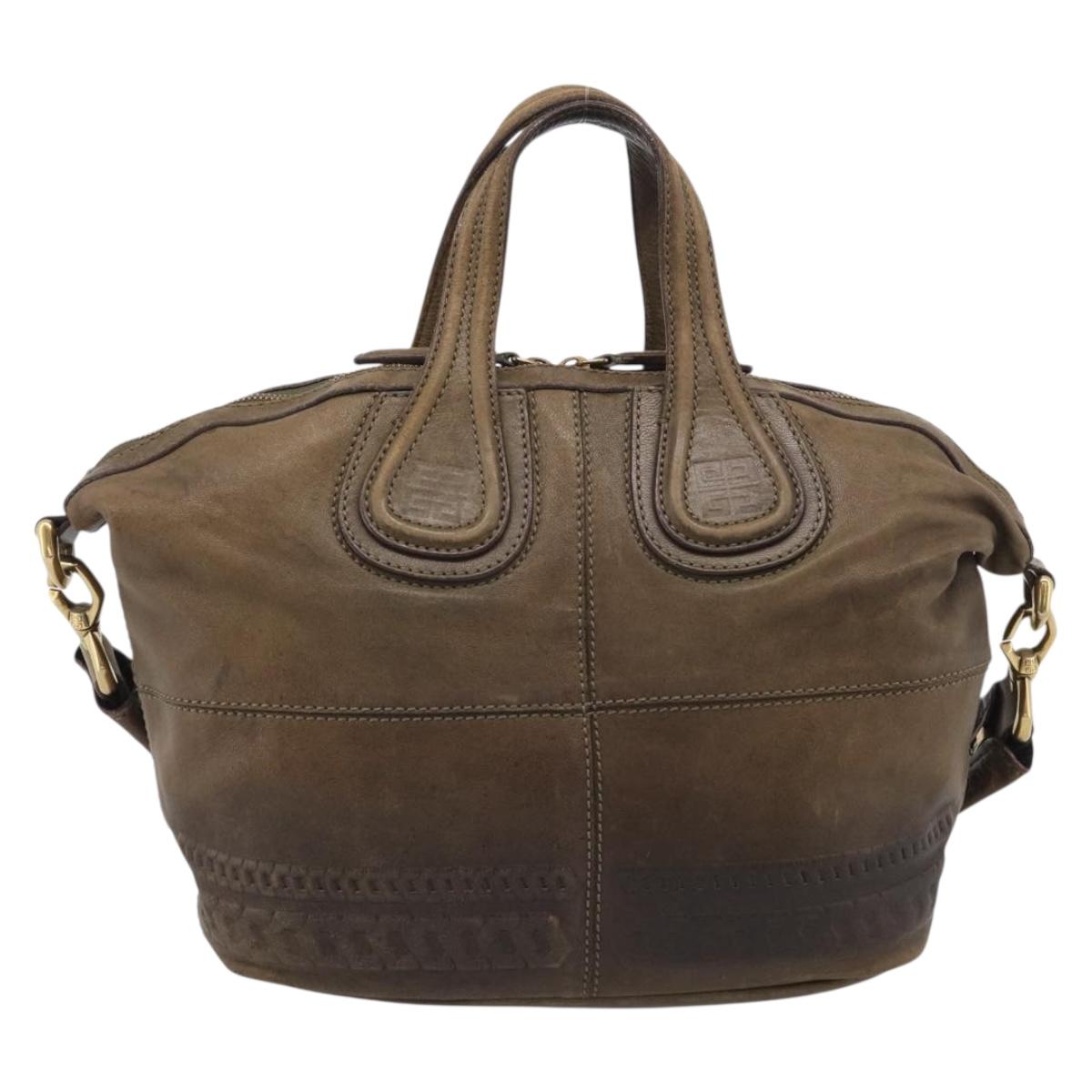 GIVENCHY Nightingale Hand Bag Leather 2way Brown Gold Auth 216153