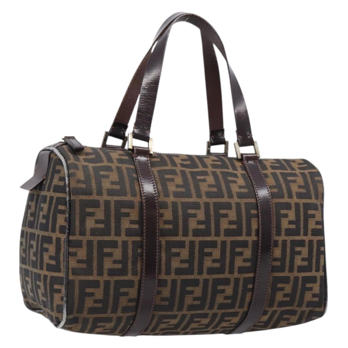 FENDI Zucca Canvas Hand Bag Brown Black Auth 216161