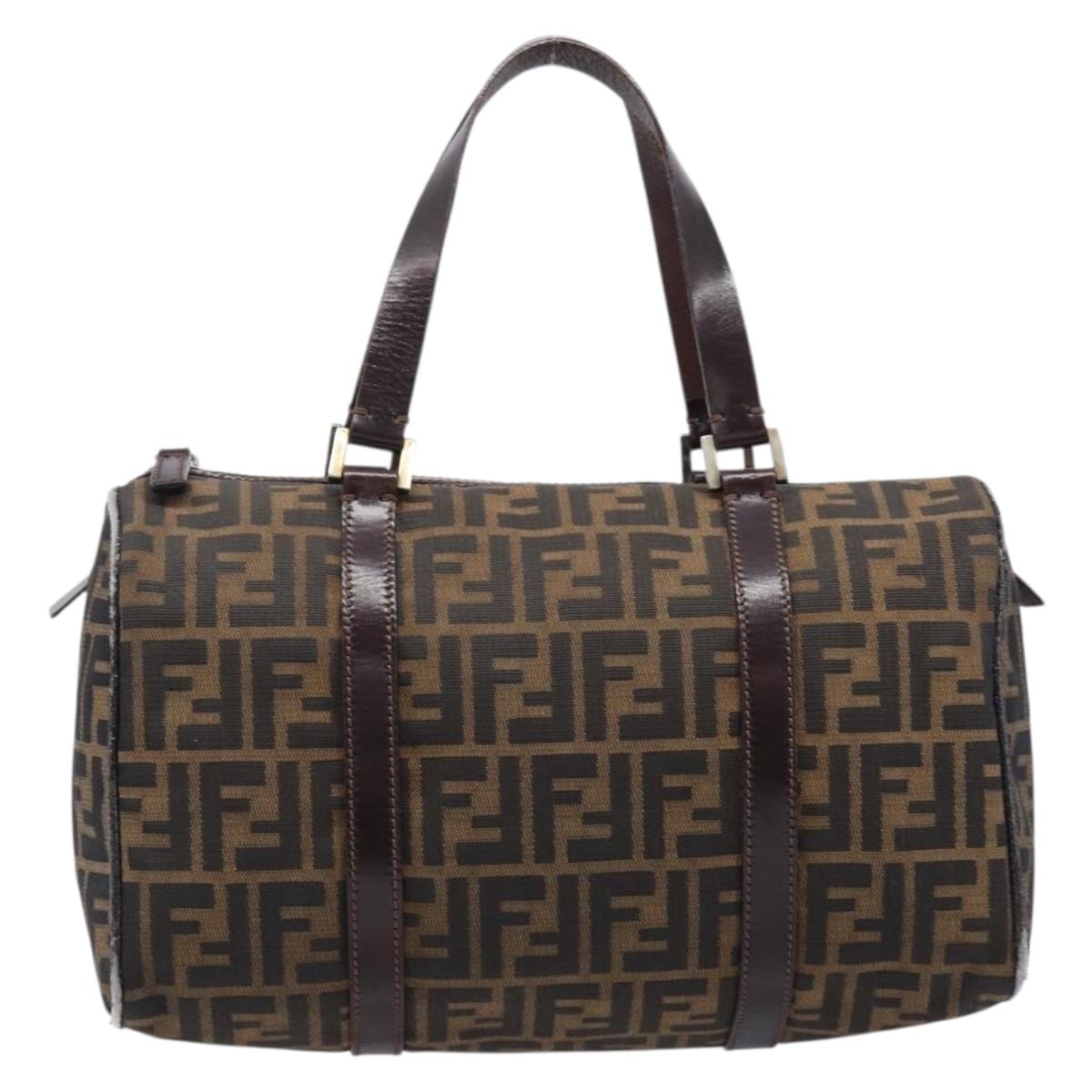 FENDI Zucca Canvas Hand Bag Brown Black Auth 216161
