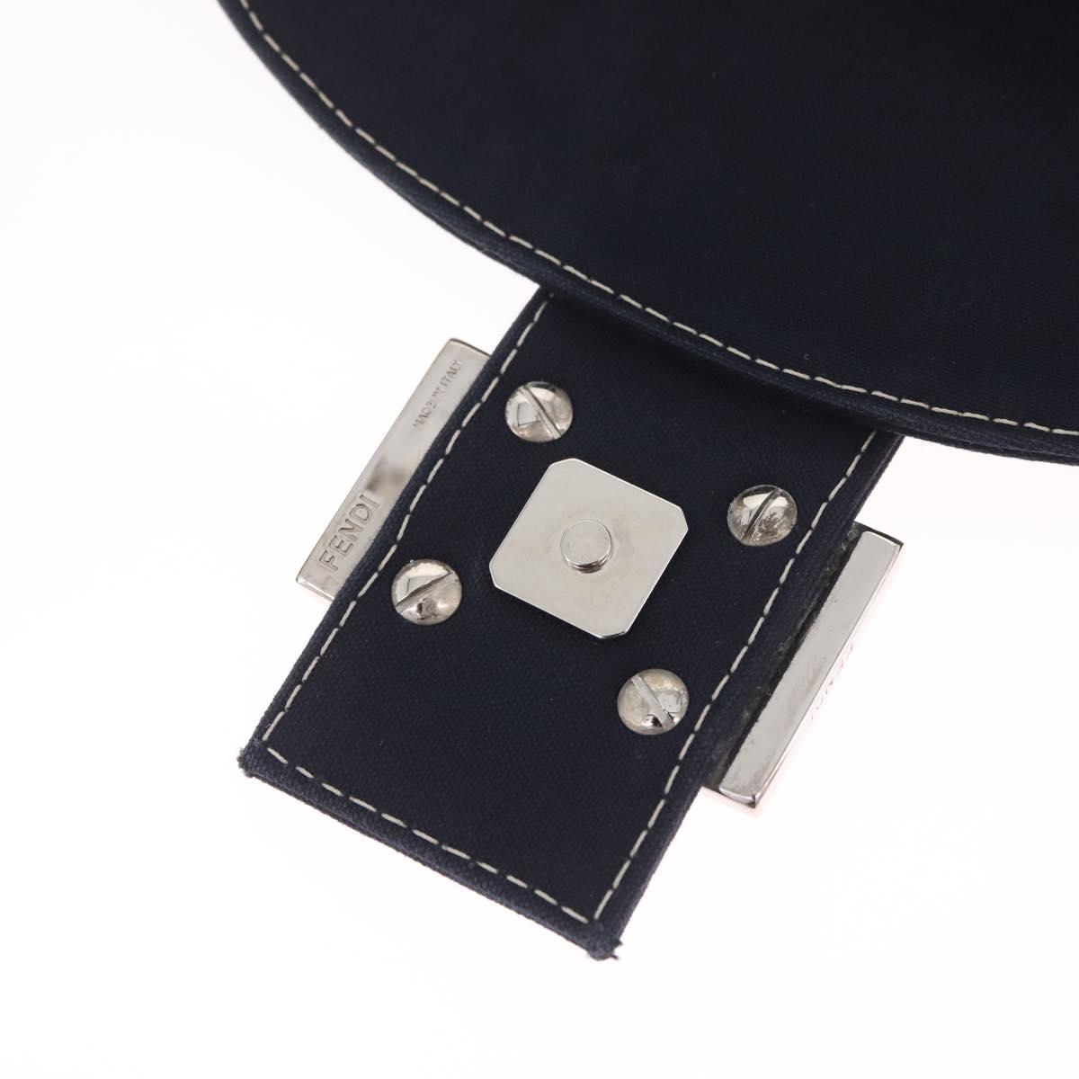 FENDI Mamma Baguette Shoulder Bag Canvas Navy Silver Auth 216165V