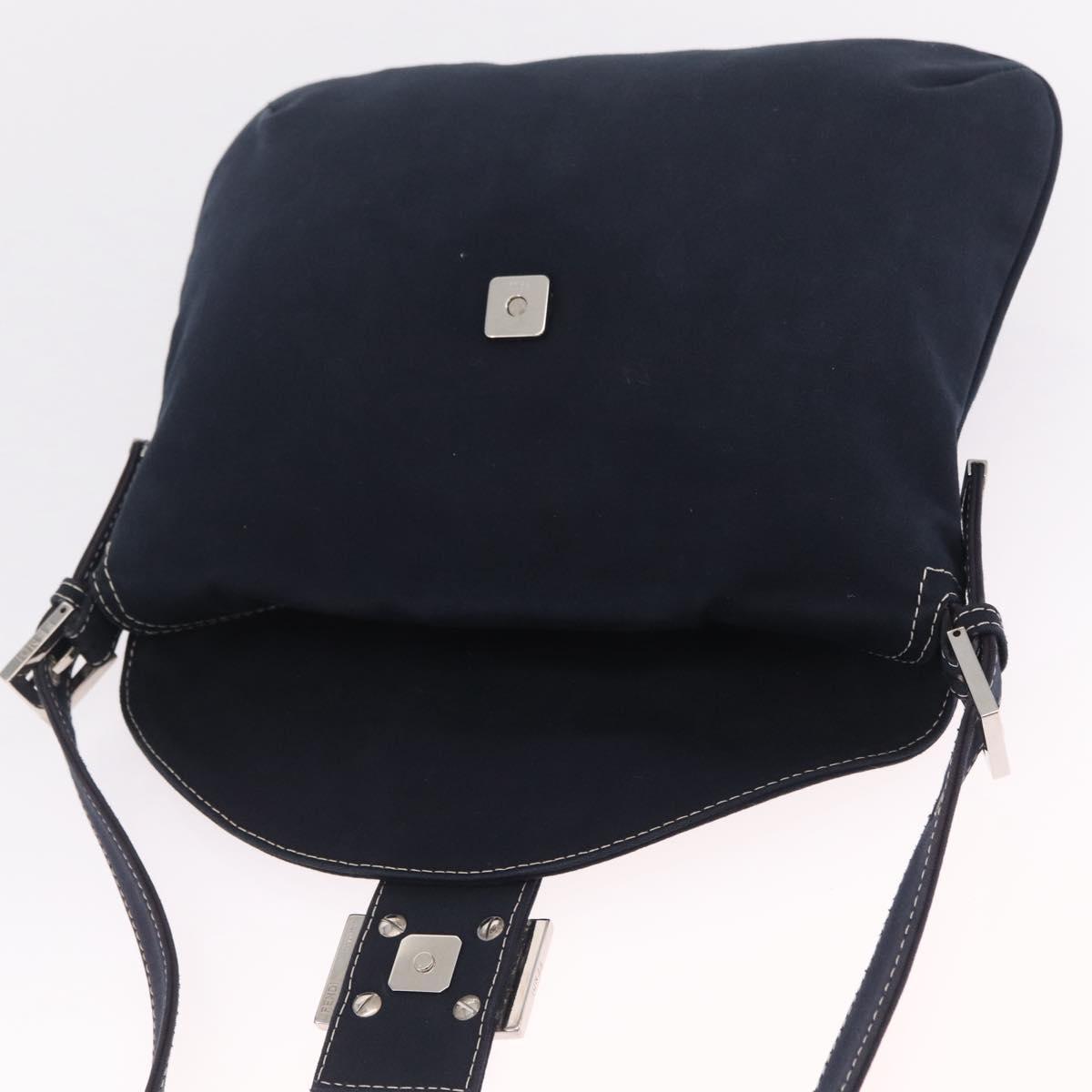 FENDI Mamma Baguette Shoulder Bag Canvas Navy Silver Auth 216165V