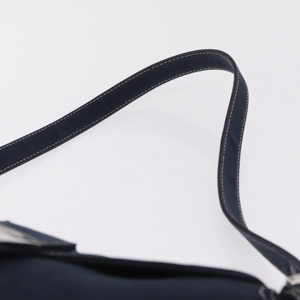 FENDI Mamma Baguette Shoulder Bag Canvas Navy Silver Auth 216165V
