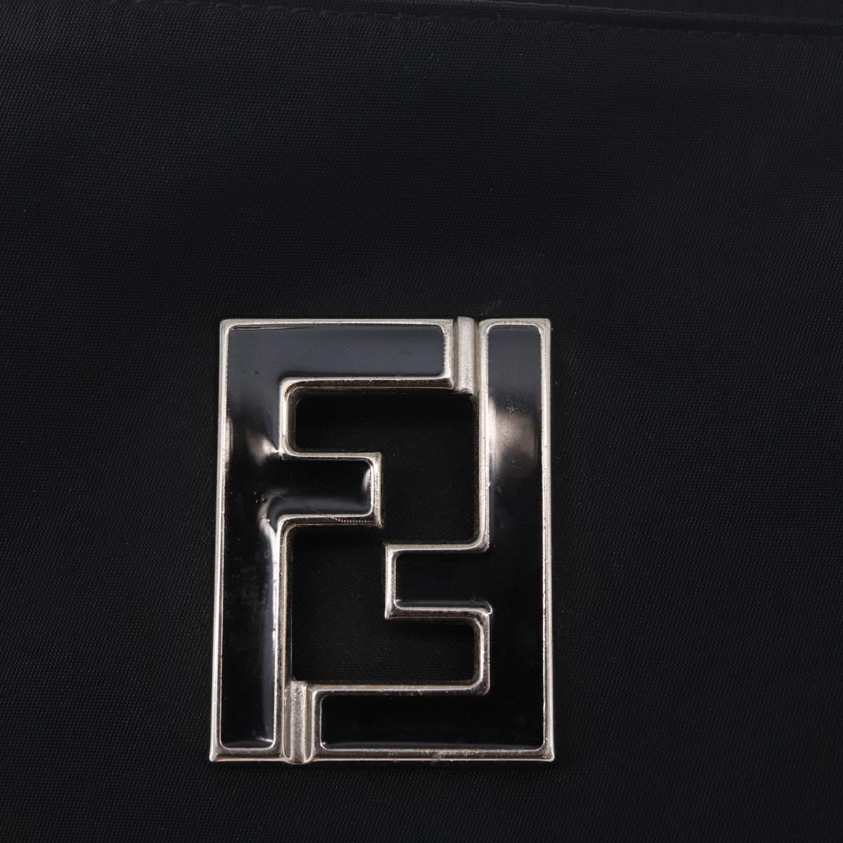 FENDI Tote Bag Nylon Black Silver Auth 216166A