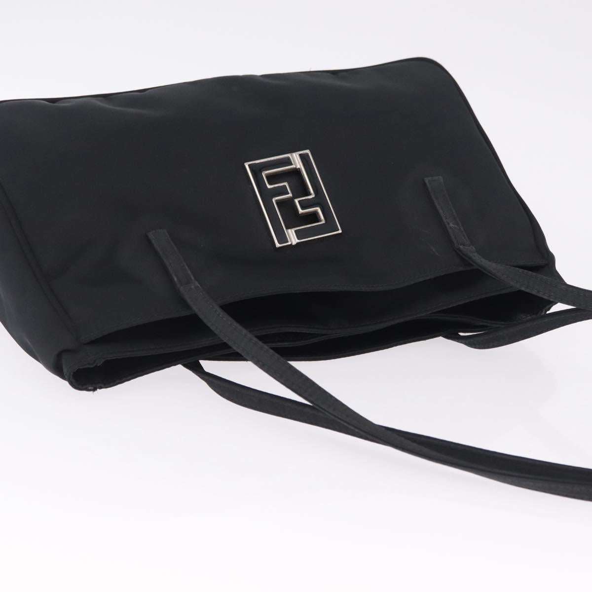 FENDI Tote Bag Nylon Black Silver Auth 216166A