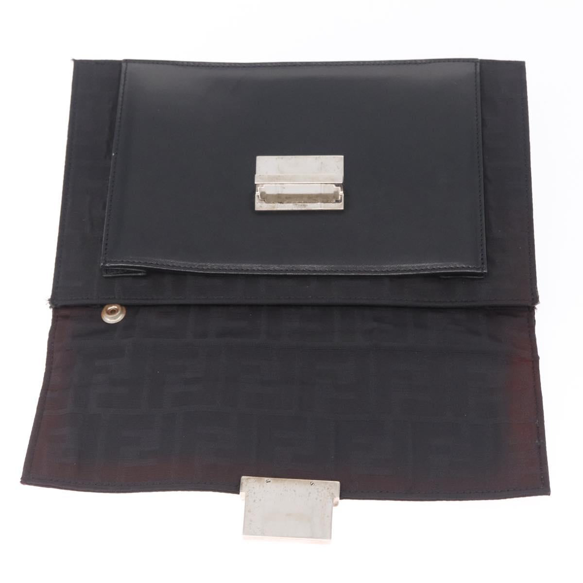 FENDI Zucca Canvas Clutch Bag Black Silver Auth 216171