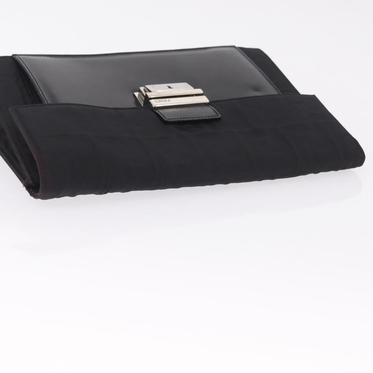 FENDI Zucca Canvas Clutch Bag Black Silver Auth 216171