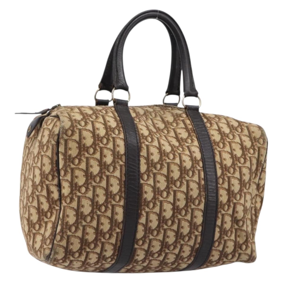 Christian Dior Trotter Canvas Boston Bag Beige Auth 216177