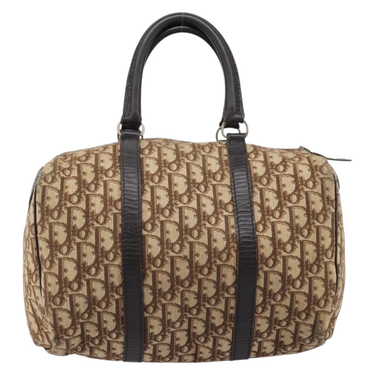 Christian Dior Trotter Canvas Boston Bag Beige Auth 216177