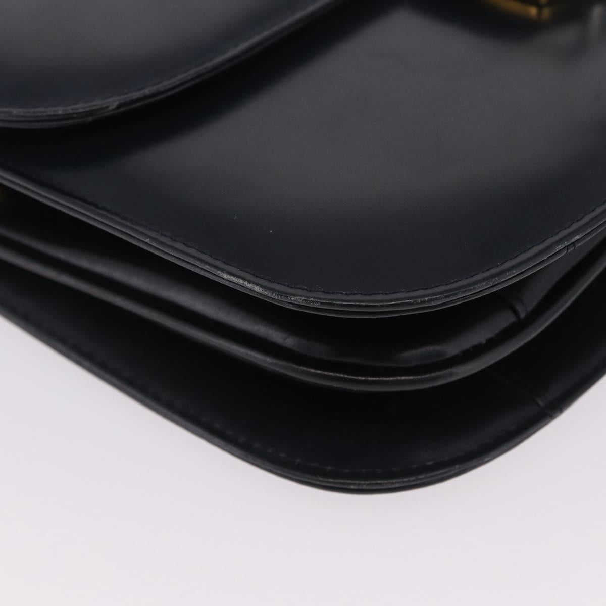 CELINE Shoulder Bag Leather Navy Gold Auth 216179