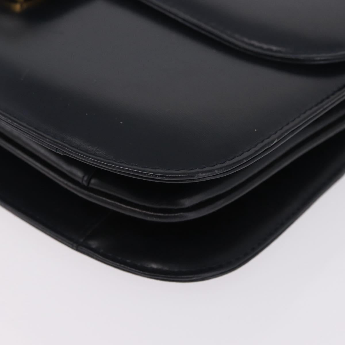 CELINE Shoulder Bag Leather Navy Gold Auth 216179