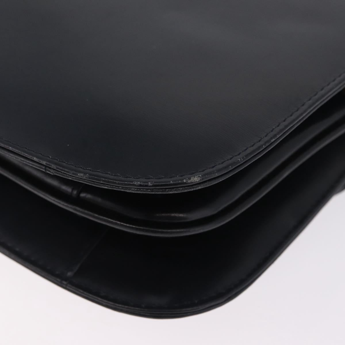 CELINE Shoulder Bag Leather Navy Gold Auth 216179