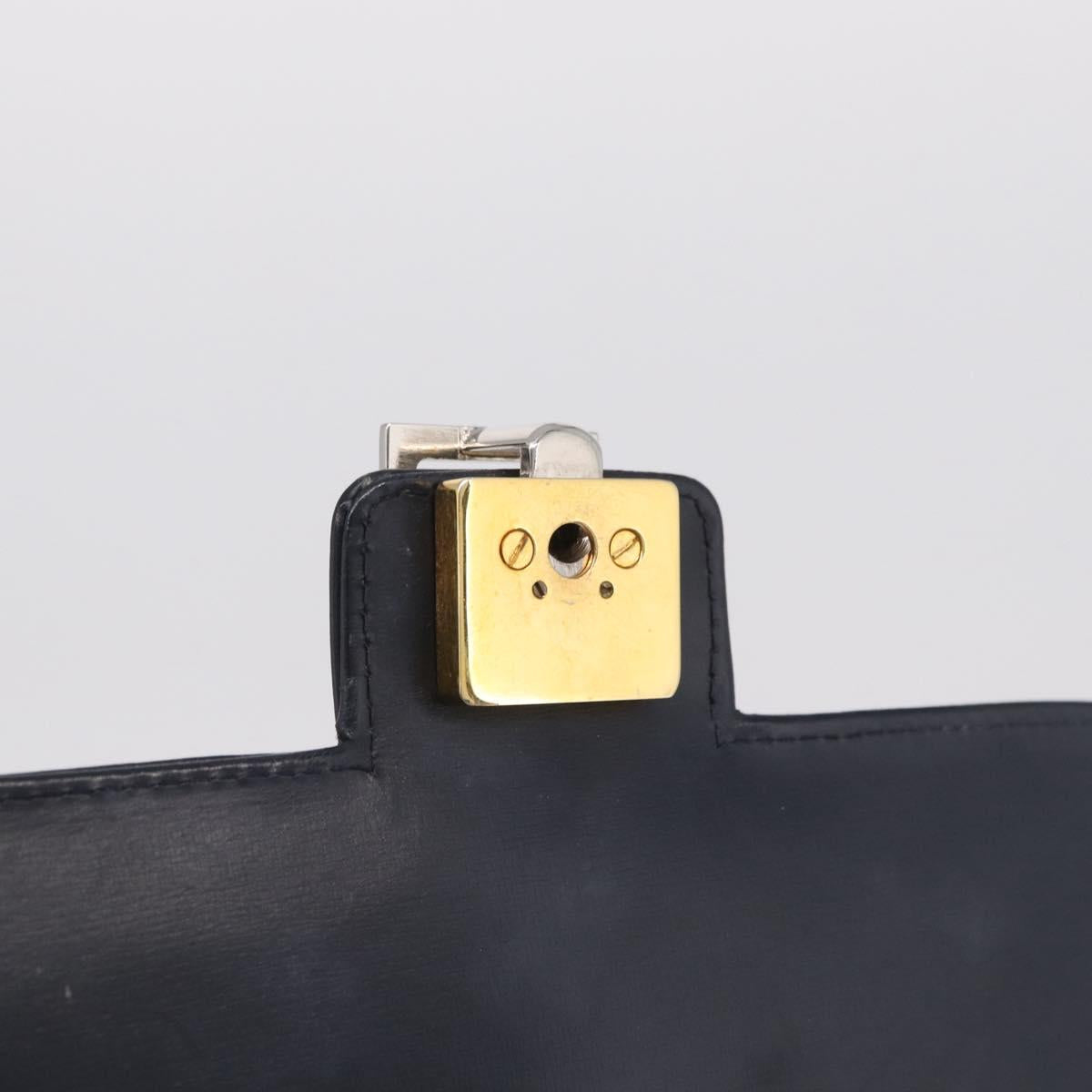 CELINE Shoulder Bag Leather Navy Gold Auth 216179