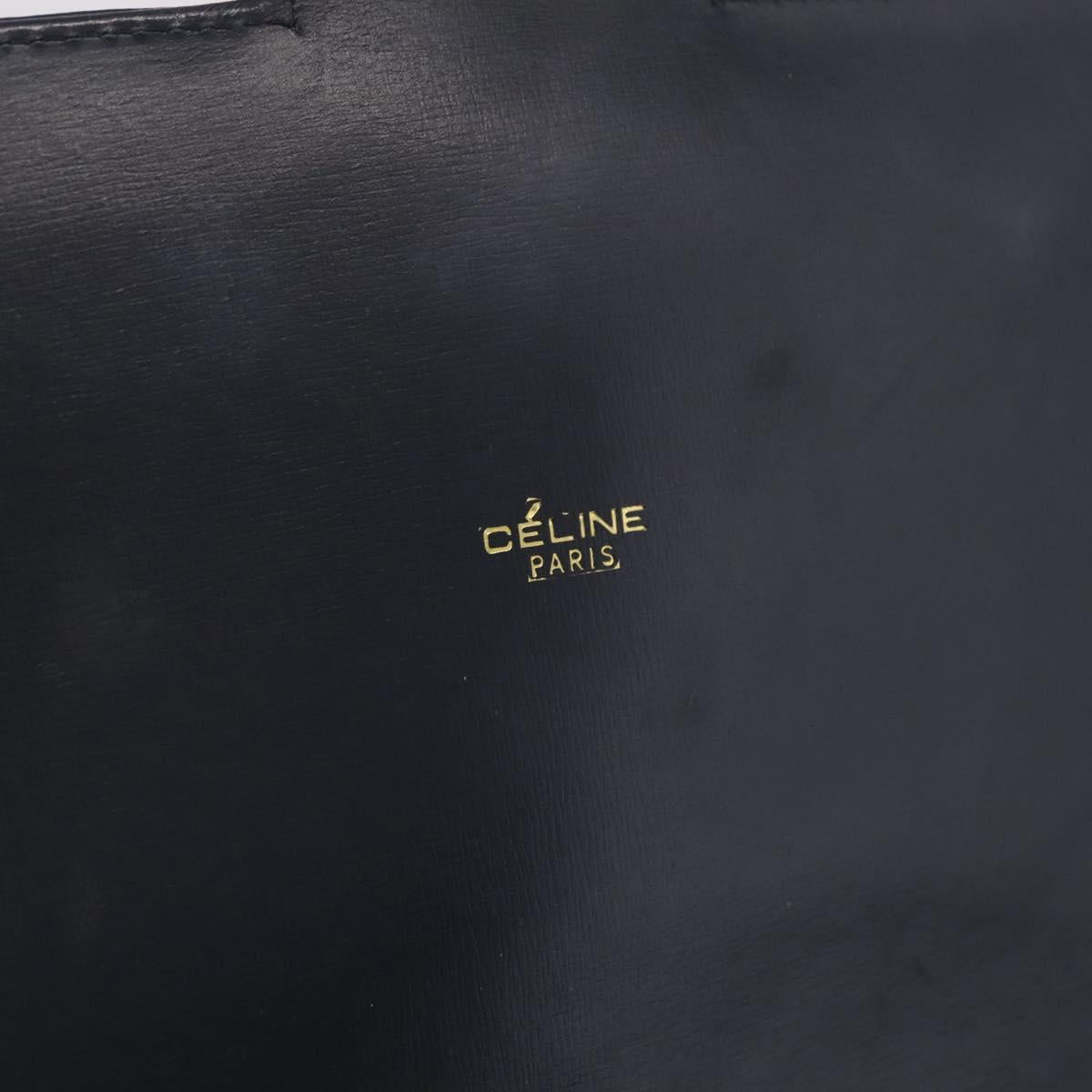 CELINE Shoulder Bag Leather Navy Gold Auth 216179